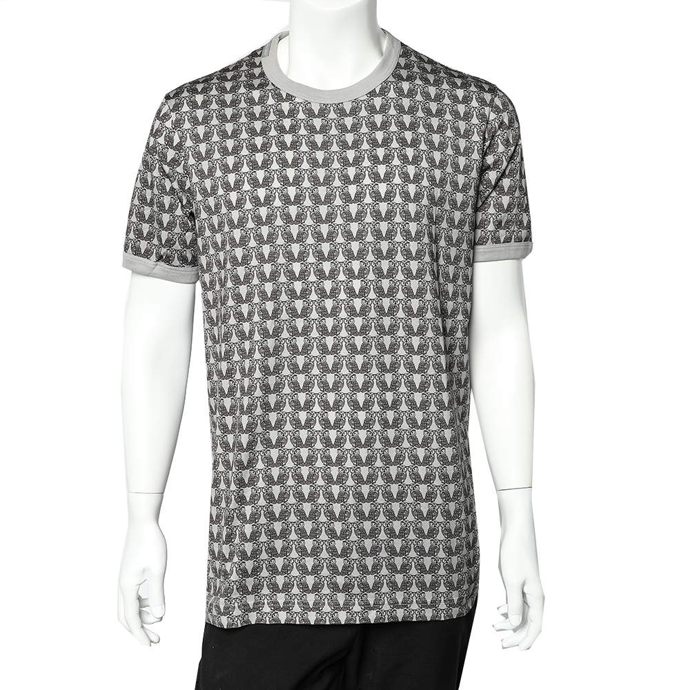 Pre Owned Dolce & Gabbana Grey Owl Printed Cotton Crewneck T-Shirt XXL