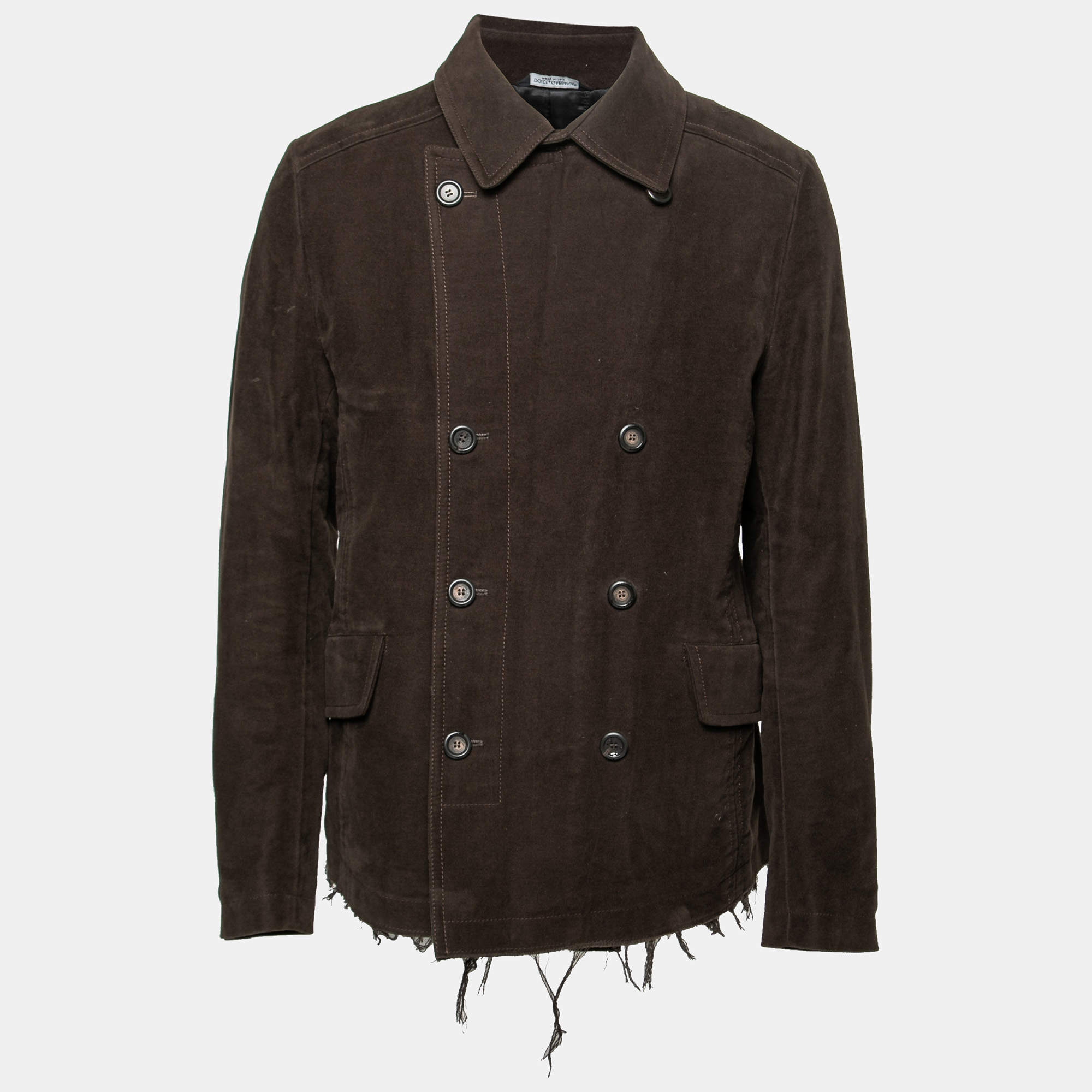 Pre Owned جاكيت دولتشي أند غابانا قطن بني داكن بصفين أزرار مقاس كبير جدًا - إكس لارج