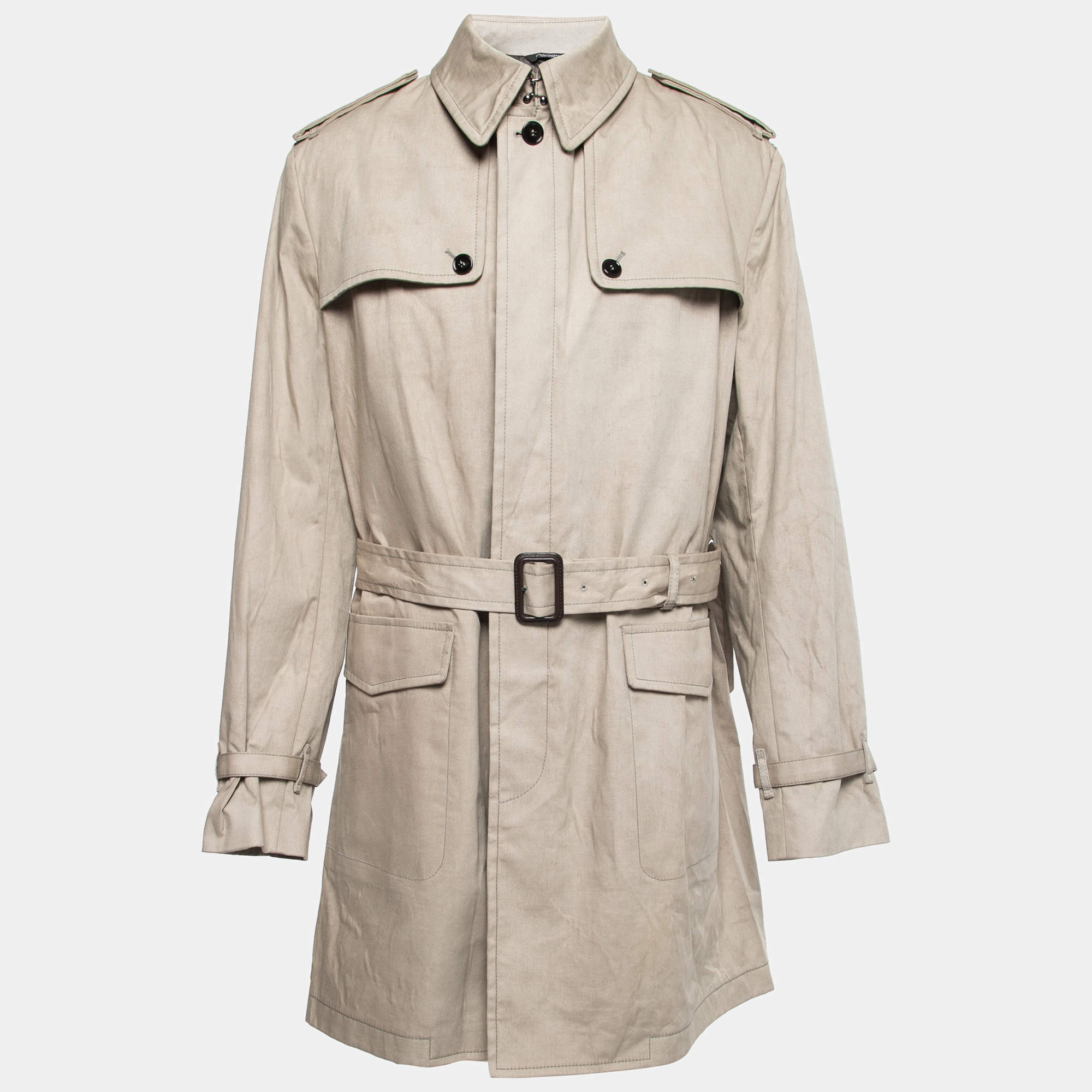 Pre Owned Dolce & Gabbana Sand Beige Cotton Belted Trench Coat 3XL