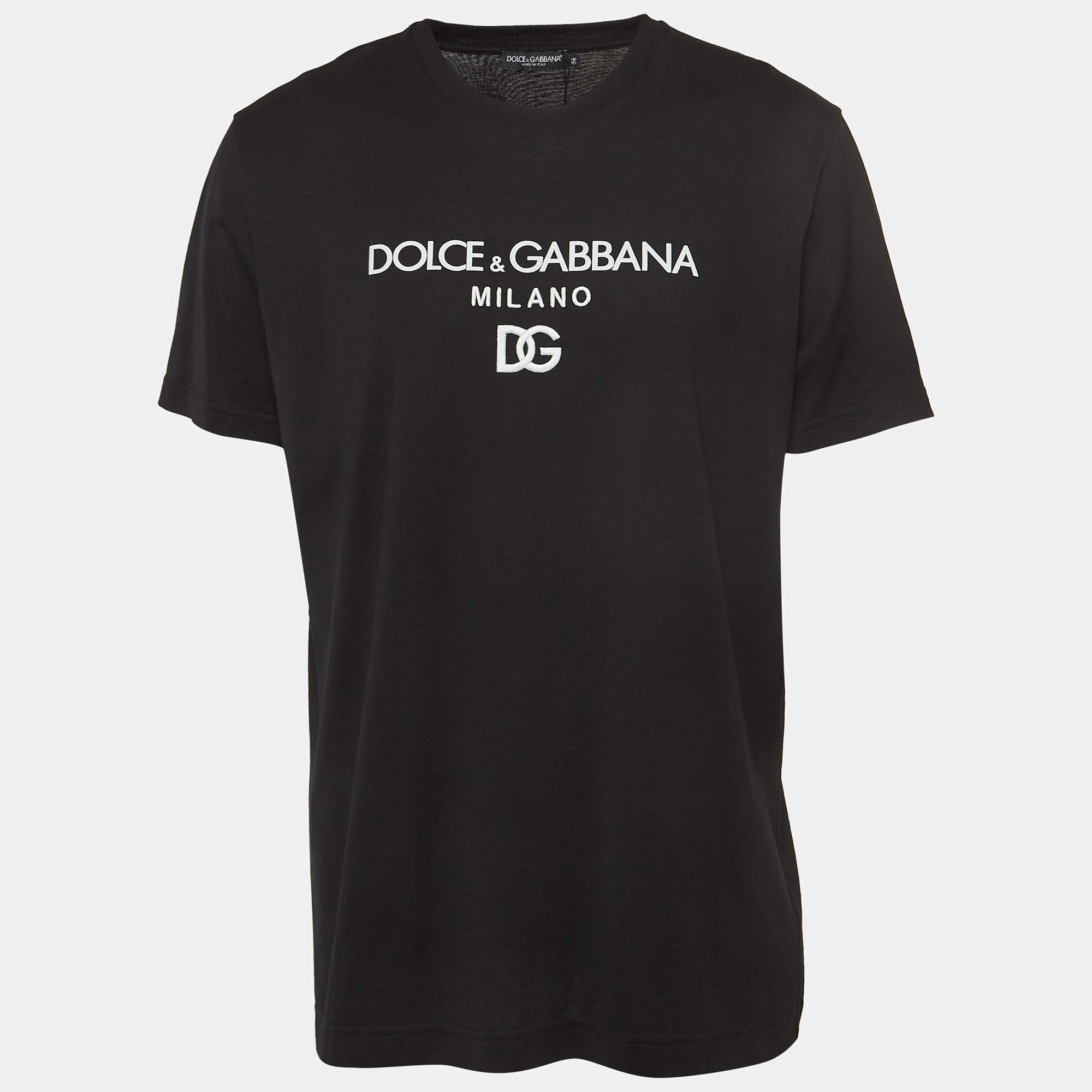 Pre Owned Dolce & Gabbana Black DG Embroidered Cotton Crew Neck T-Shirt XXXL