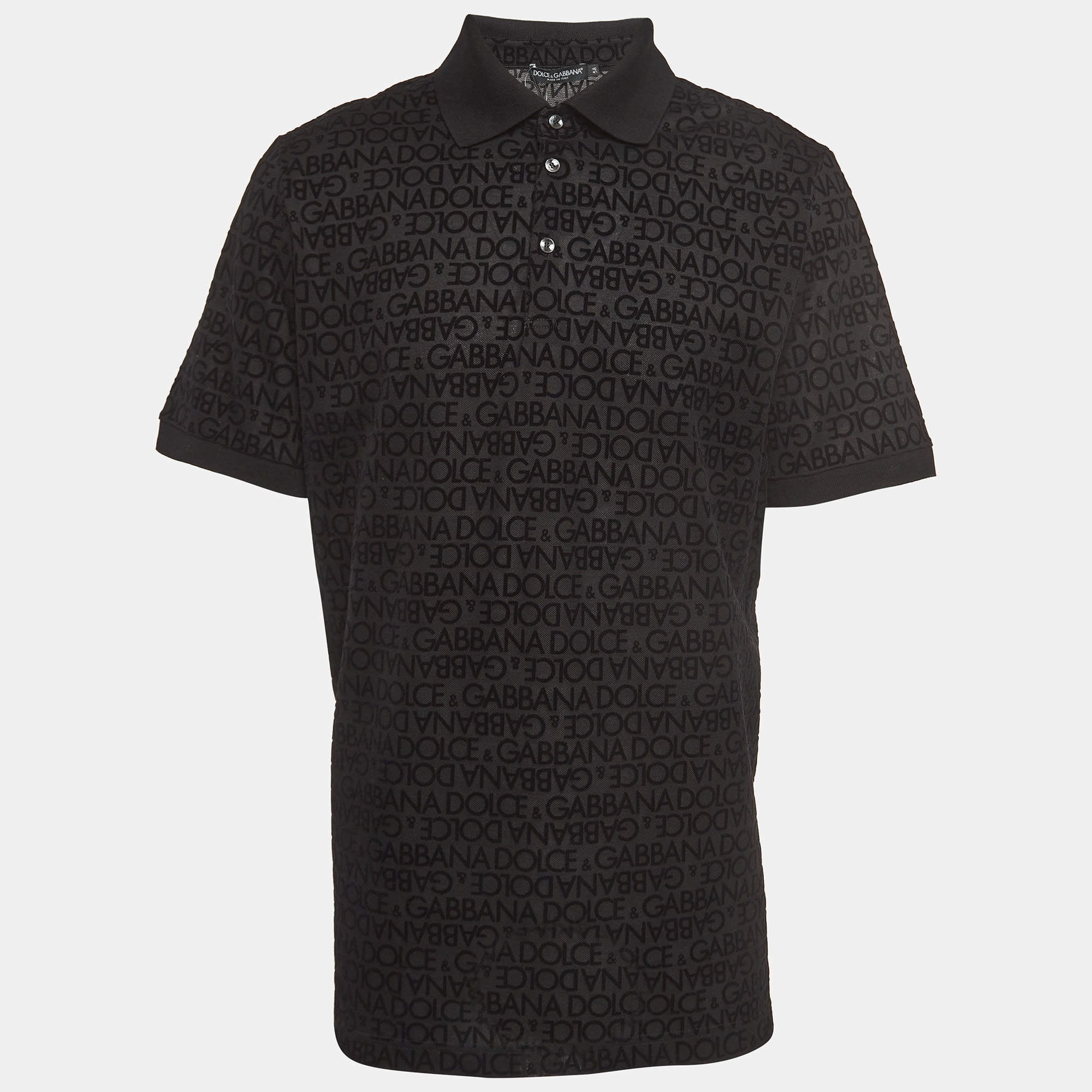 Pre Owned Dolce & Gabbana Black Logo Monogram Cotton Regular Fit Polo T-Shirt 4XL