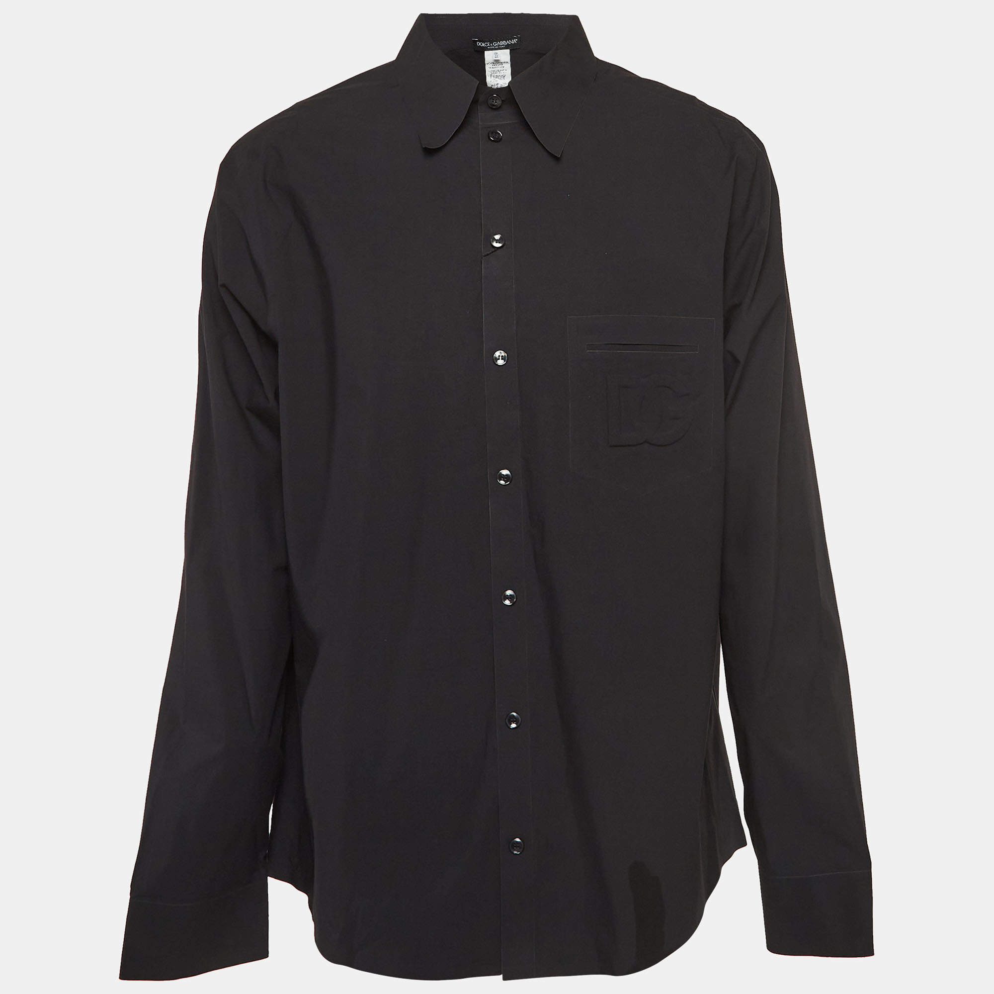 Pre Owned Dolce & Gabbana Black Cotton Blend Embossed Pocket Detail Shirt XL