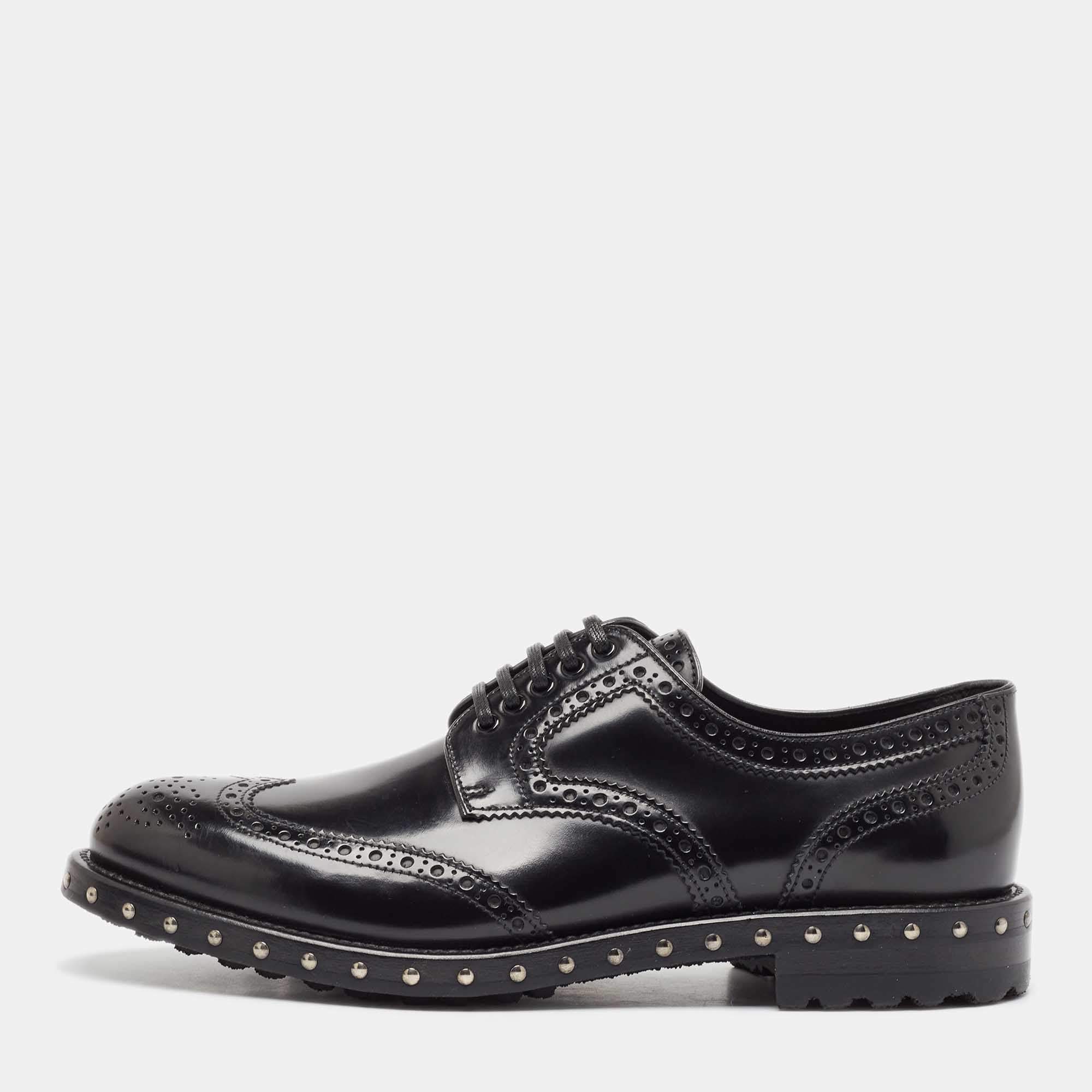 مملوكة مسبقًا Dolce & Gabbana Black Leather Brogue Derby Size 41