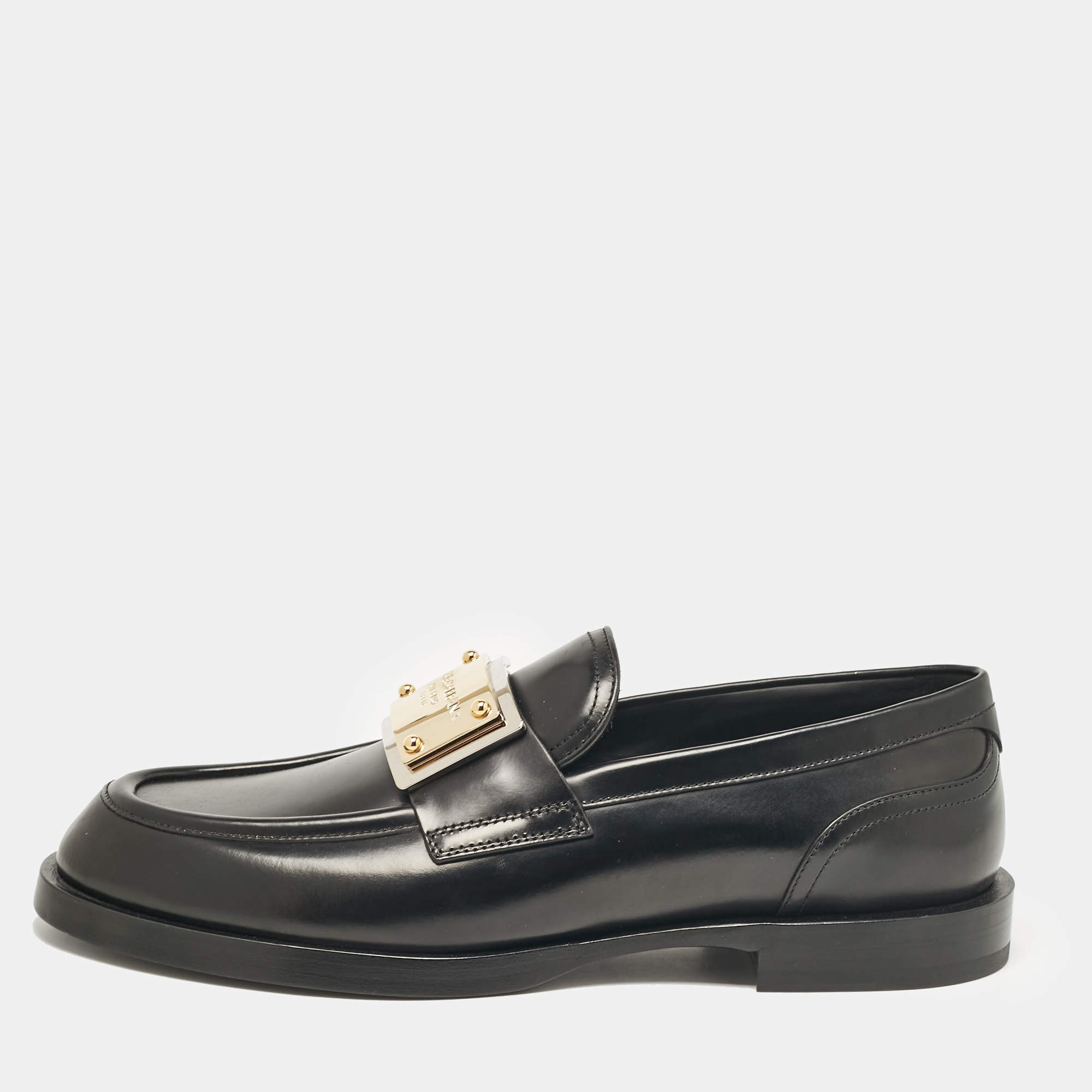 مملوكة مسبقًا Dolce & Gabbana Black Leather Brushed Loafers Size 43