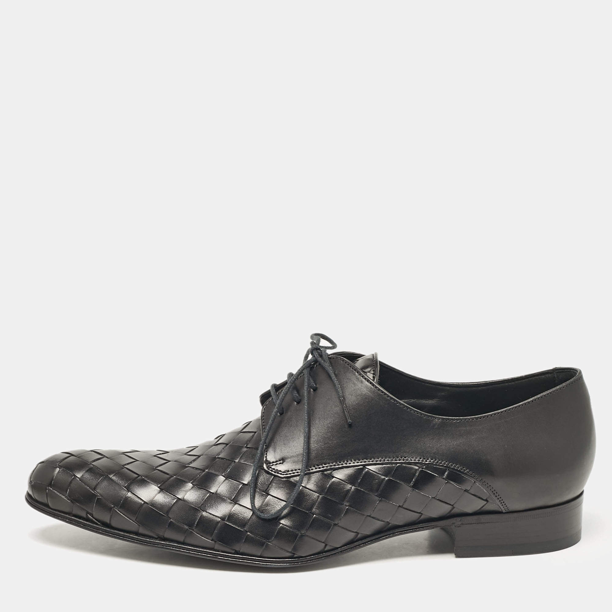 Pre Owned Dolce & Gabbana Black Intrecciato Leather Derby Oxford Size 43