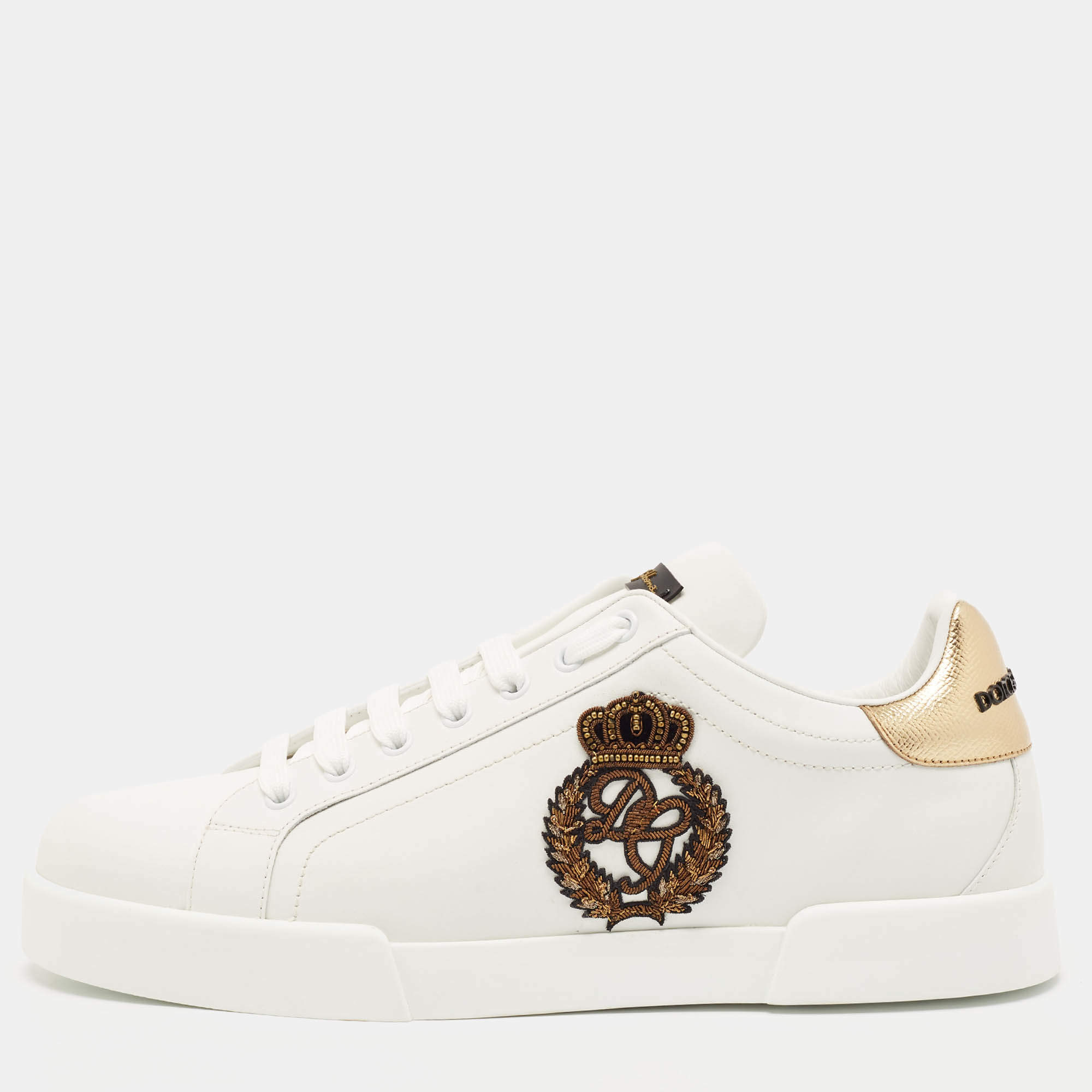 Pre Owned Dolce & Gabbana White Leather Crown Patch Portofino Sneakers Size 43