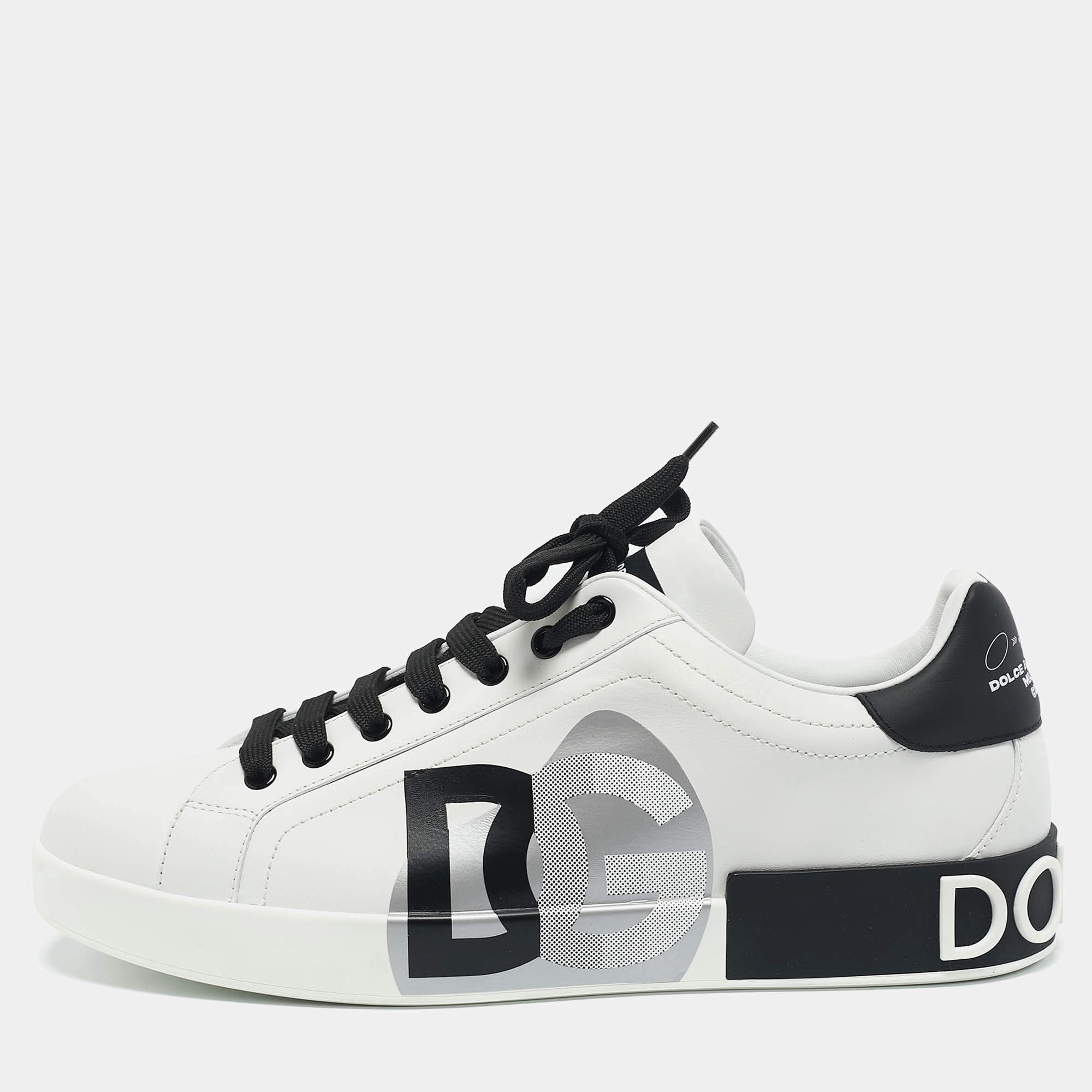 Dolce & Gabbana White/Black Leather Portofino Sneakers Size 43.5