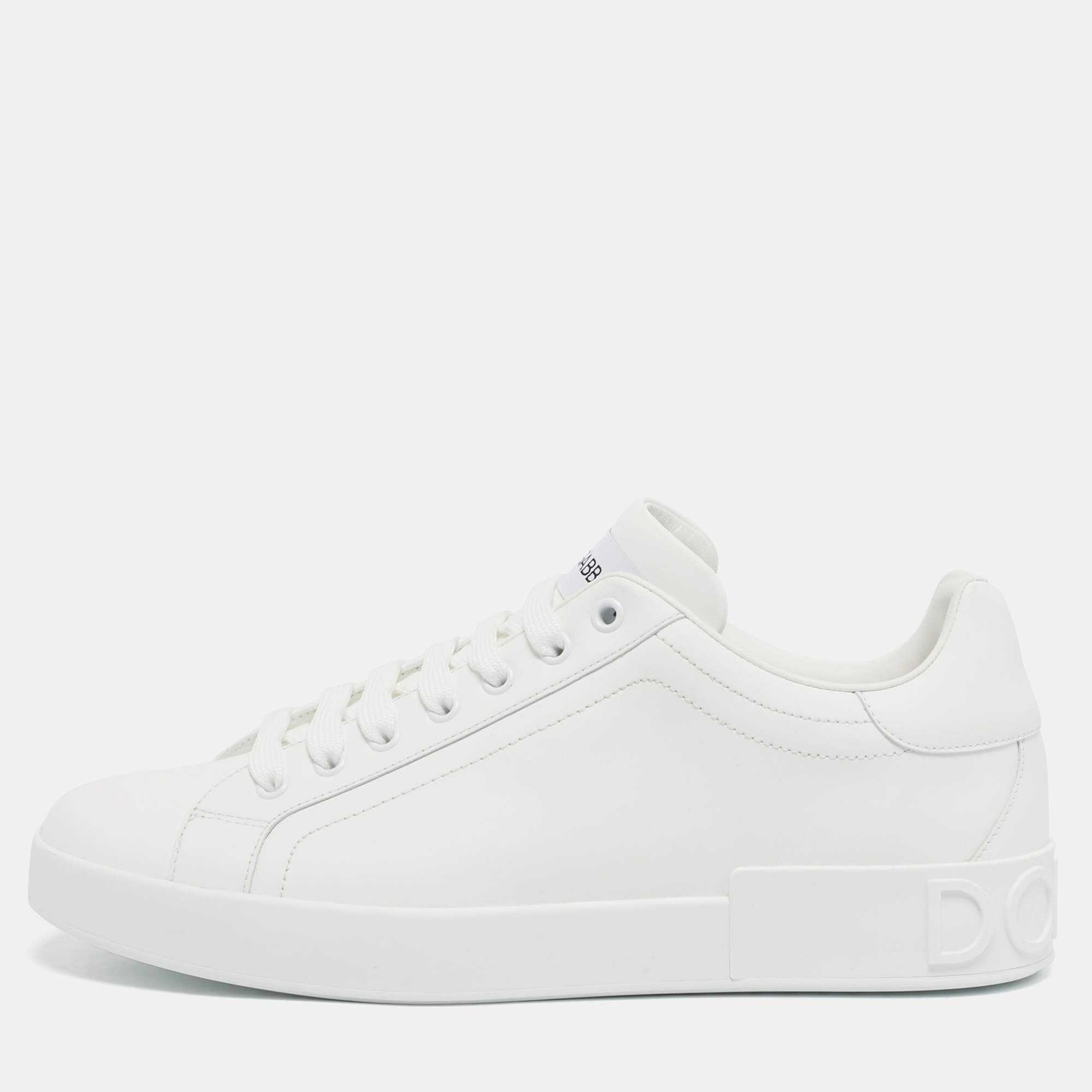 Pre Owned Dolce & Gabbana White Leather Portofino Low Top Sneakers Size 42.5