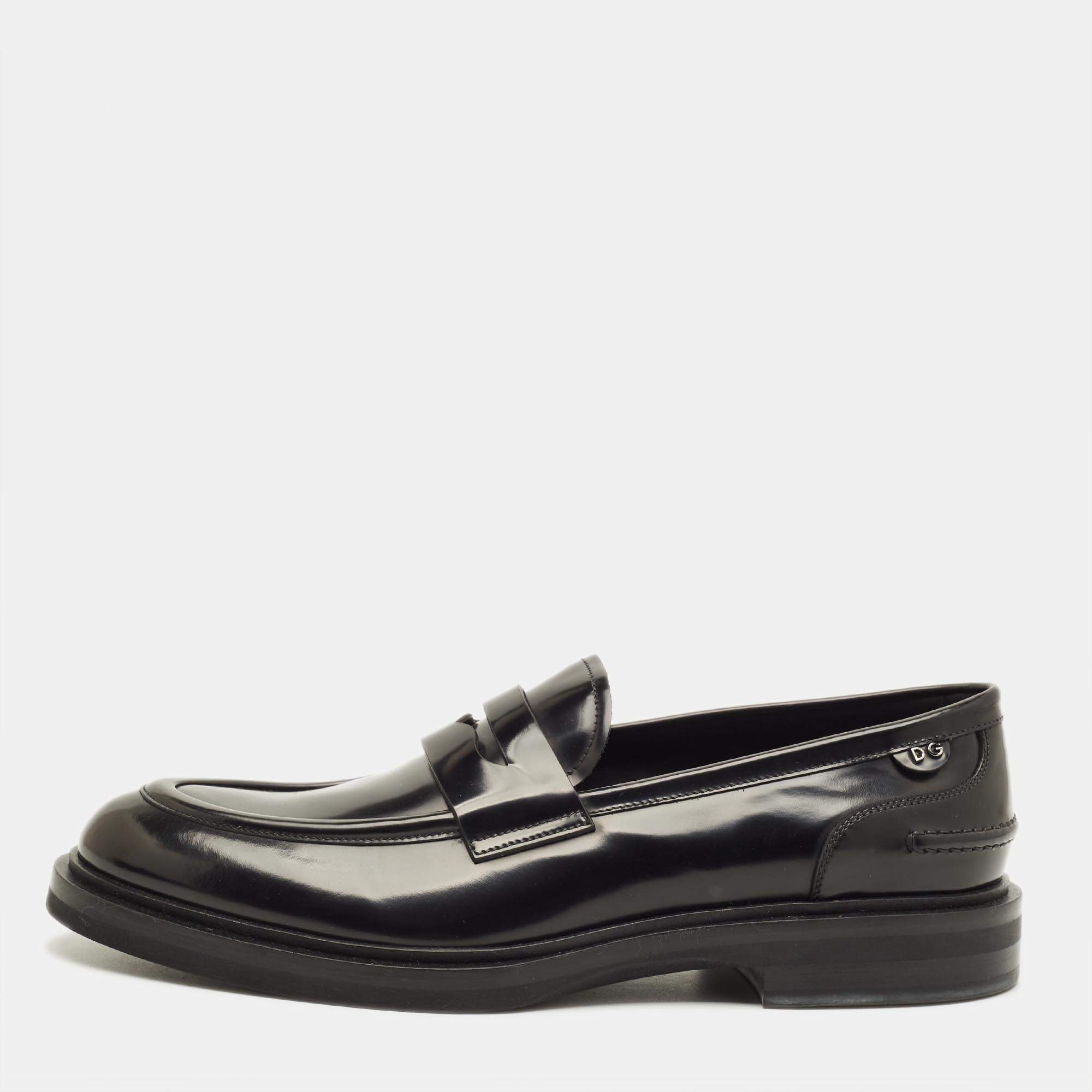 مملوكة مسبقًا Dolce & Gabbana Size 44.5 Black Leather Penny Loafers