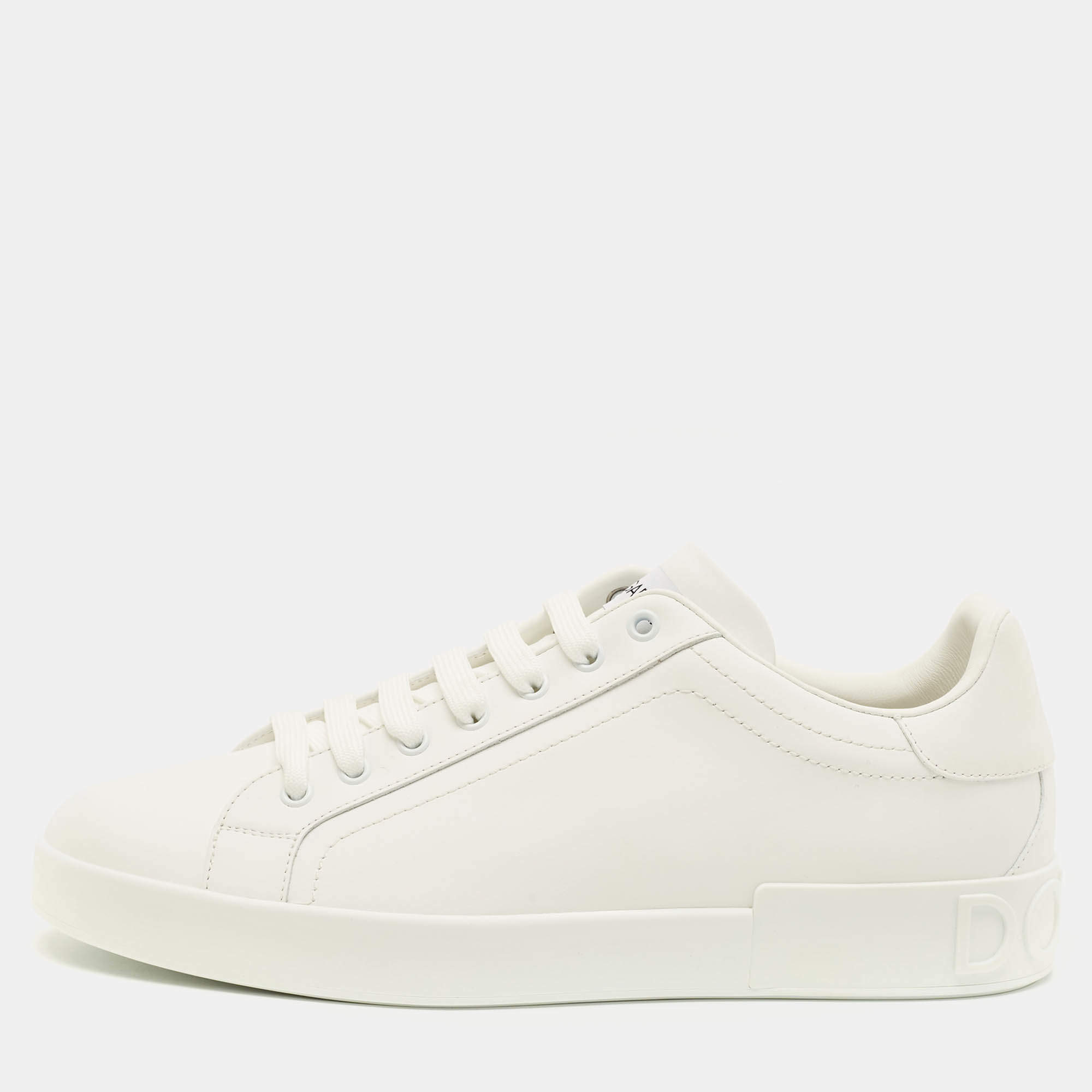 Pre Owned حذاء رياضي دولتشي أند غابانا بورتوفينو جلد أبيض عنق منخفض مقاس 44