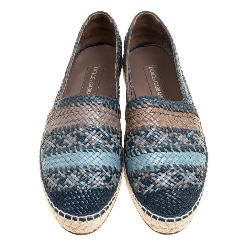 Pre Owned Dolce & Gabbana Bicolor Braided Leather Espadrilles Size 40