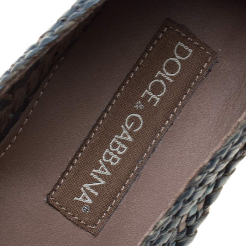 Pre Owned Dolce & Gabbana Bicolor Braided Leather Espadrilles Size 40