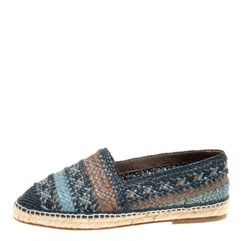 Pre Owned Dolce & Gabbana Bicolor Braided Leather Espadrilles Size 40