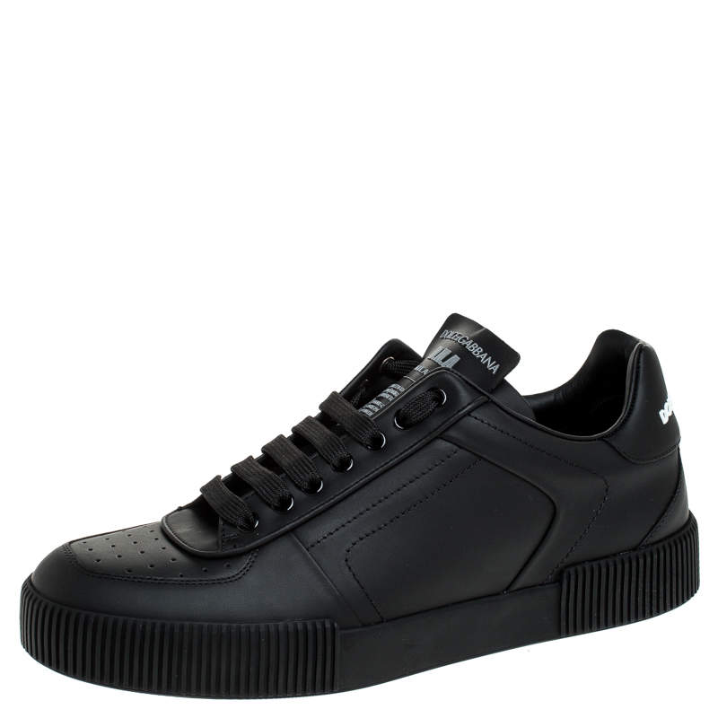 Dolce & Gabbana Black Leather Miami Logo Trainer Sneakers Size 43.5 