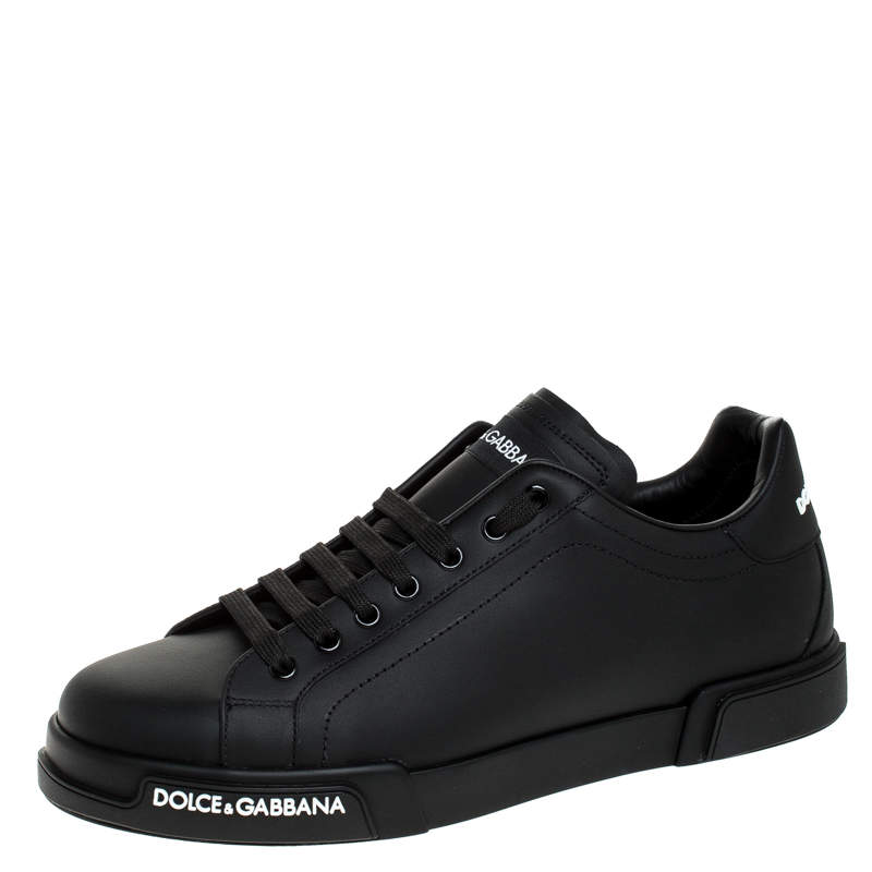 Dolce and Gabbana Black Leather Low Top Sneakers Size 44