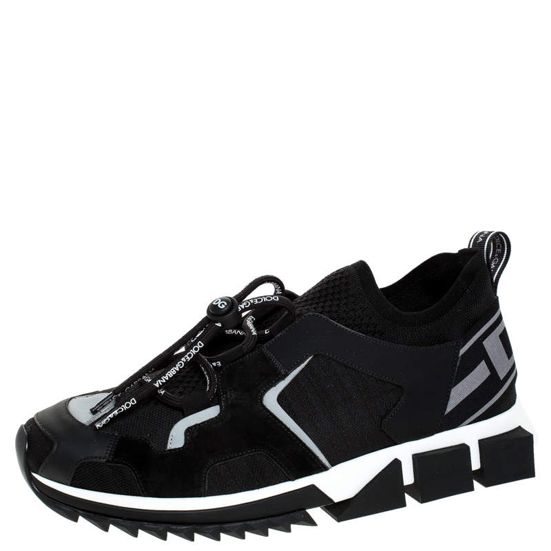 Dolce & Gabbana Black Leather and Mesh Sorrento Trekking Sneakers Size 42.5