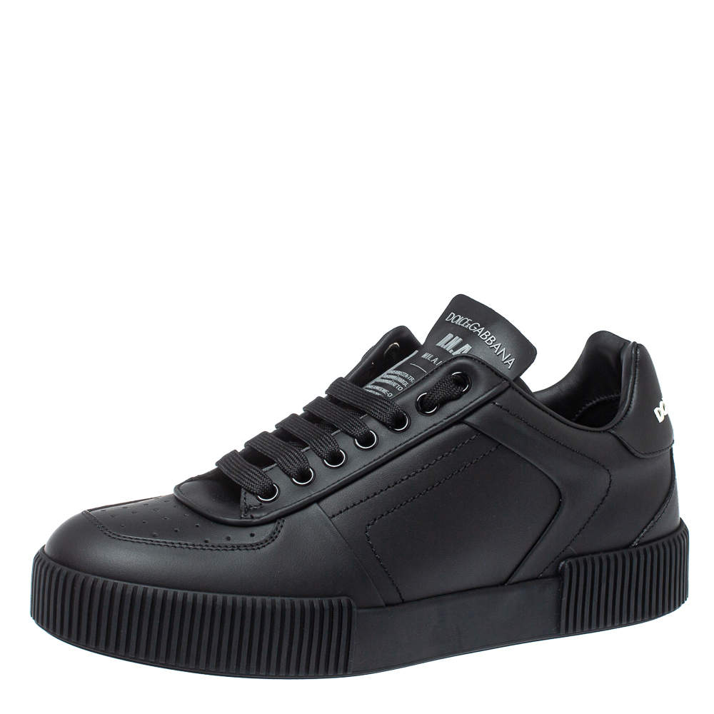 Dolce & Gabbana Black Leather Miami Logo Trainer Sneakers Size 40