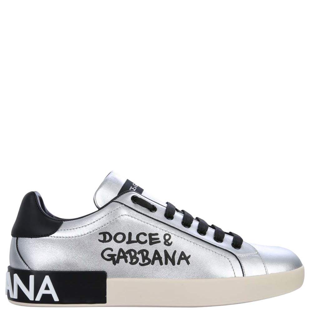 Pre Owned Dolce & Gabbana Silver Portofino Low Sneakers Size EU 42.5