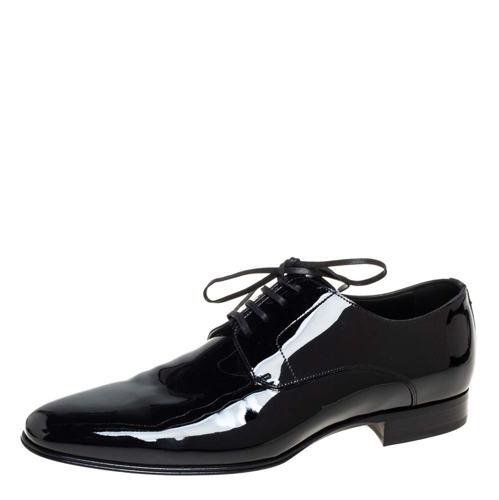 مملوكة مسبقًا Dolce & Gabbana Black Patent Leather Lace Up Derby Size 43