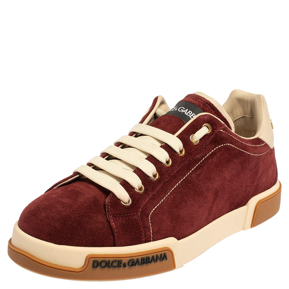 Pre Owned Dolce & Gabbana Bordeaux Suede Portofino Low Top Sneakers Size 41