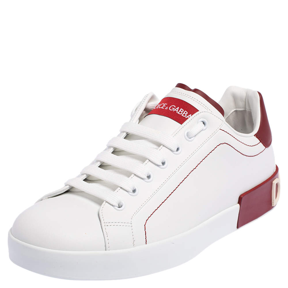 مملوكة مسبقًا Dolce & Gabbana White Leather Portofino Low Top Sneakers Size 41