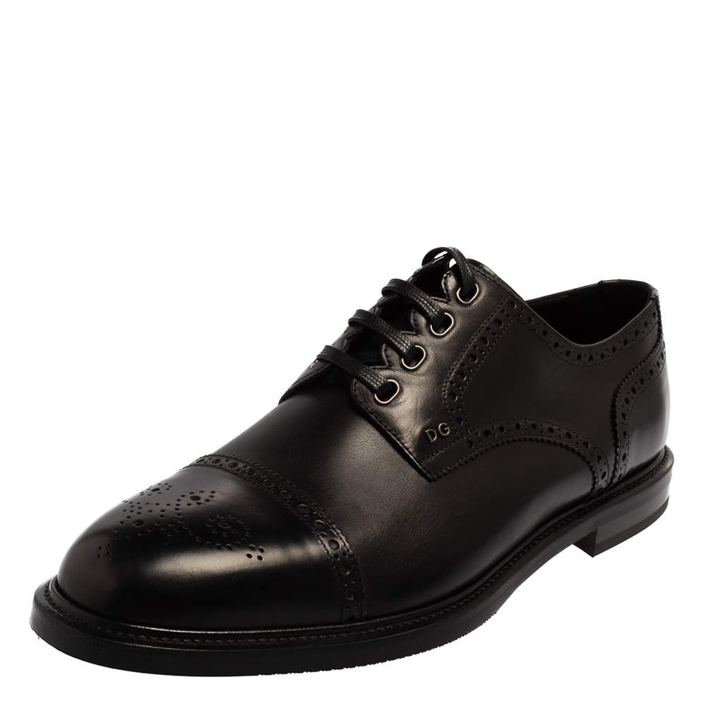 Pre Owned Dolce & Gabbana Black Brogue Leather Michelangelo Lace Up Derby Size 44.5