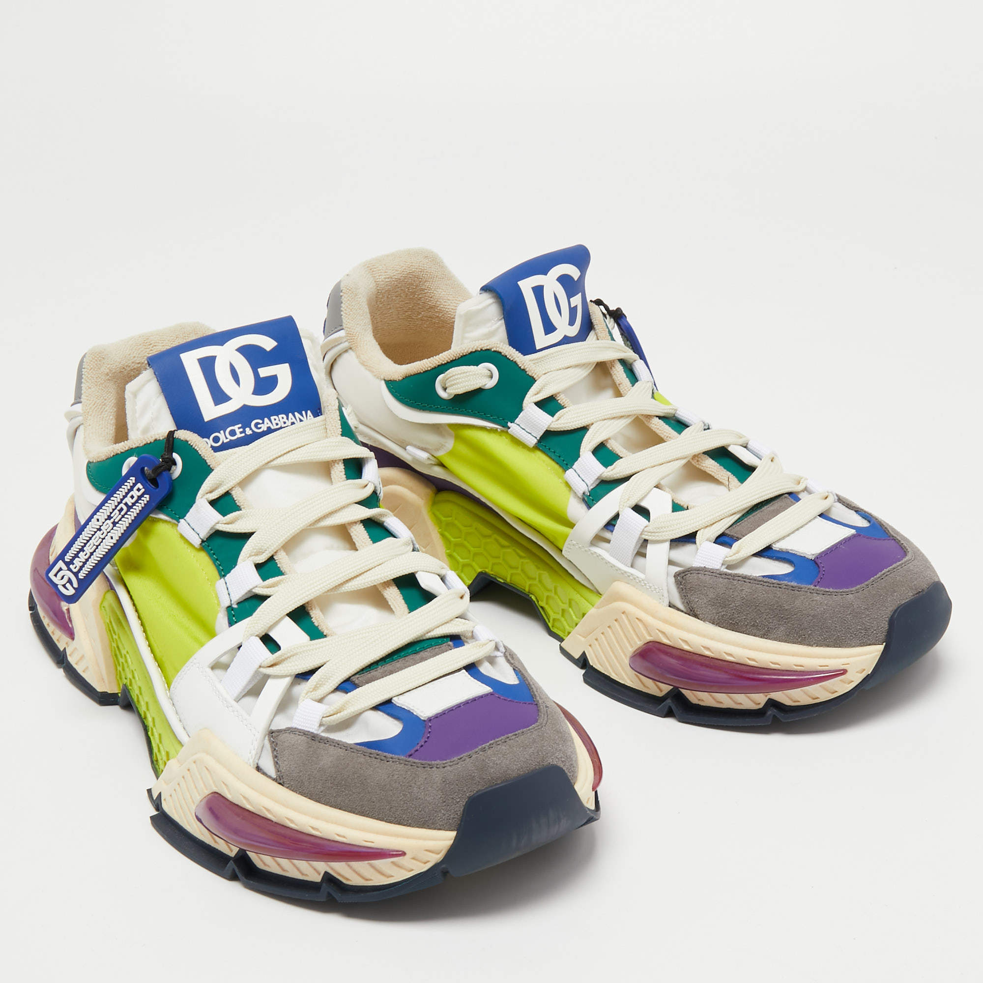 Pre Owned Dolce & Gabbana Multicolor Nylon and Leather Bassa Sneakers Size 44