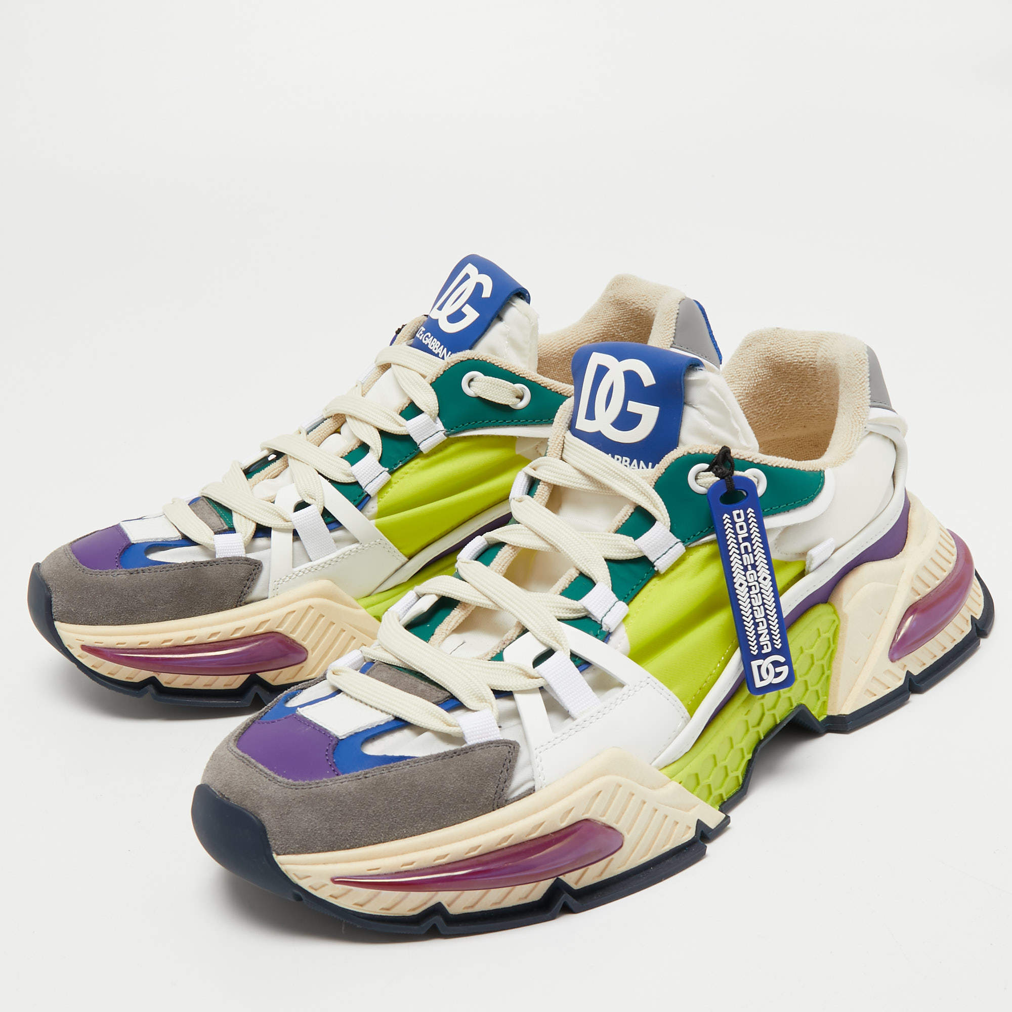 Pre Owned Dolce & Gabbana Multicolor Nylon and Leather Bassa Sneakers Size 44