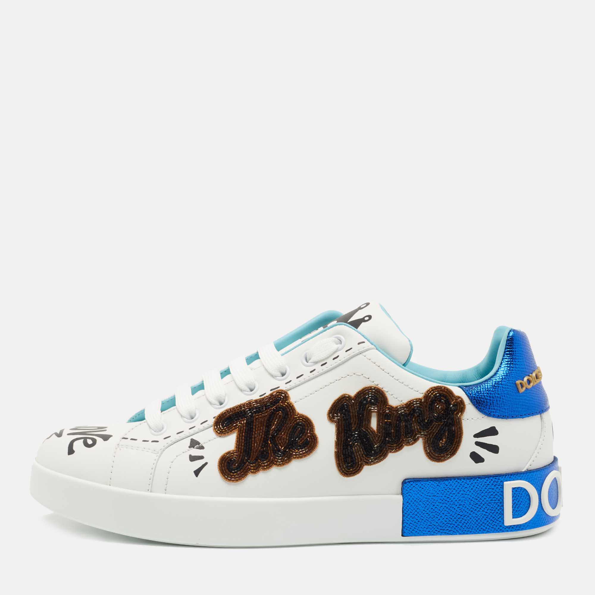 Dolce & Gabbana White Portofino Leather Printed Sneakers Size  Dolce &  Gabbana | TLC