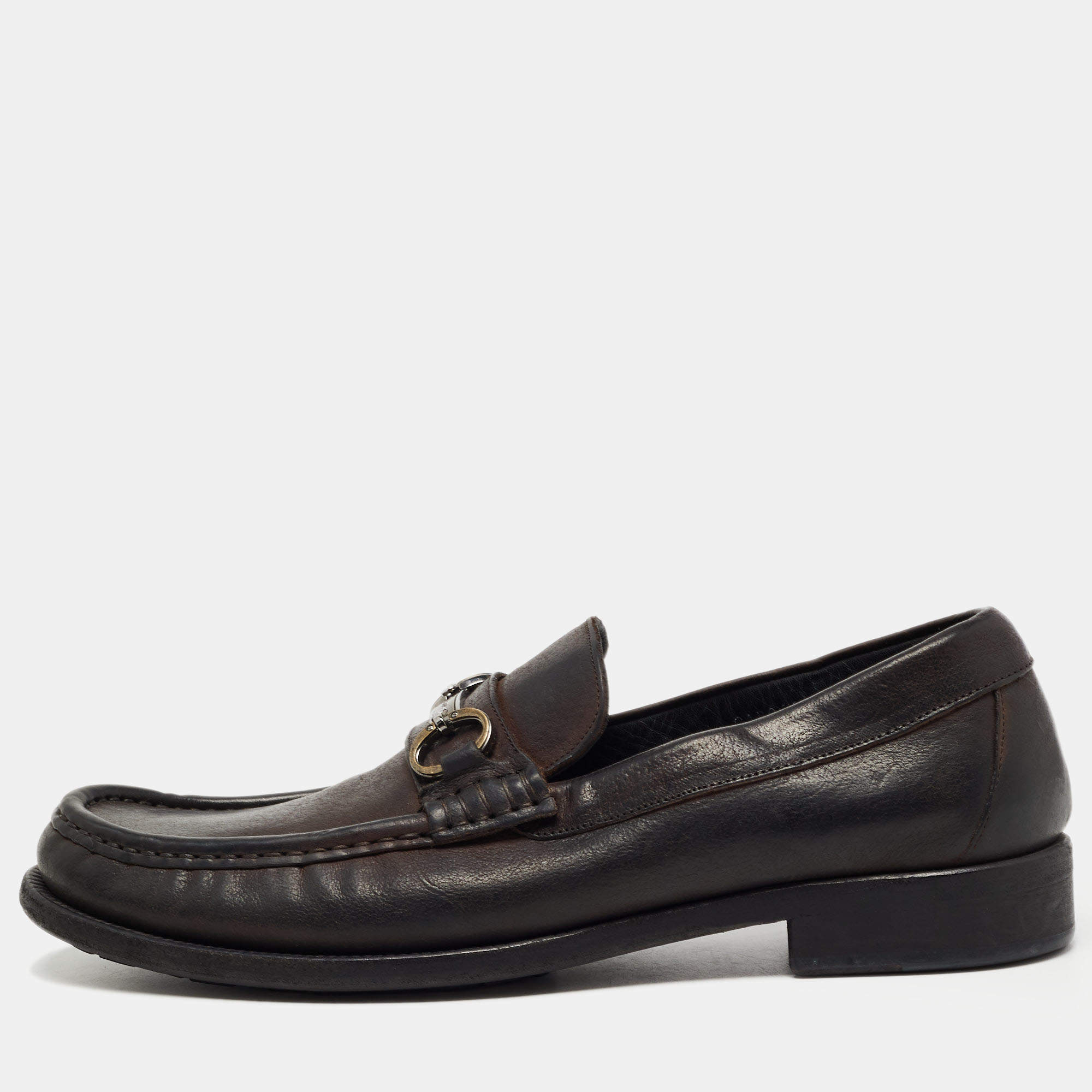 Pre Owned Dolce & Gabbana Dark Brown Leather Loafers Size 43.5
