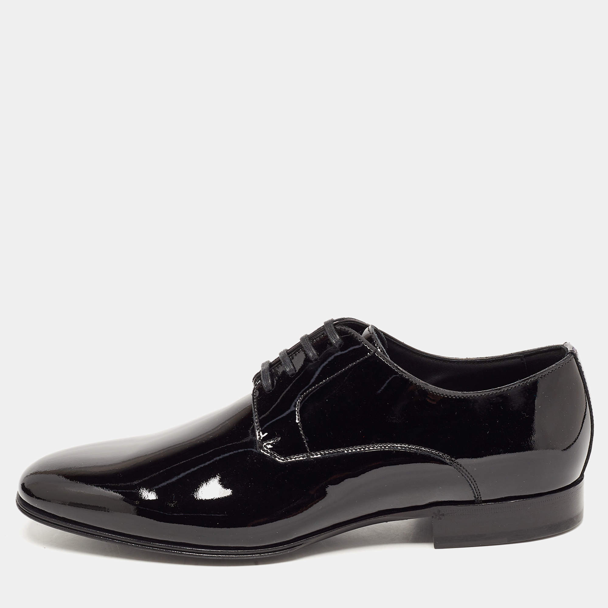 مملوكة مسبقًا Dolce & Gabbana Black Patent Leather Derby Size 40.5