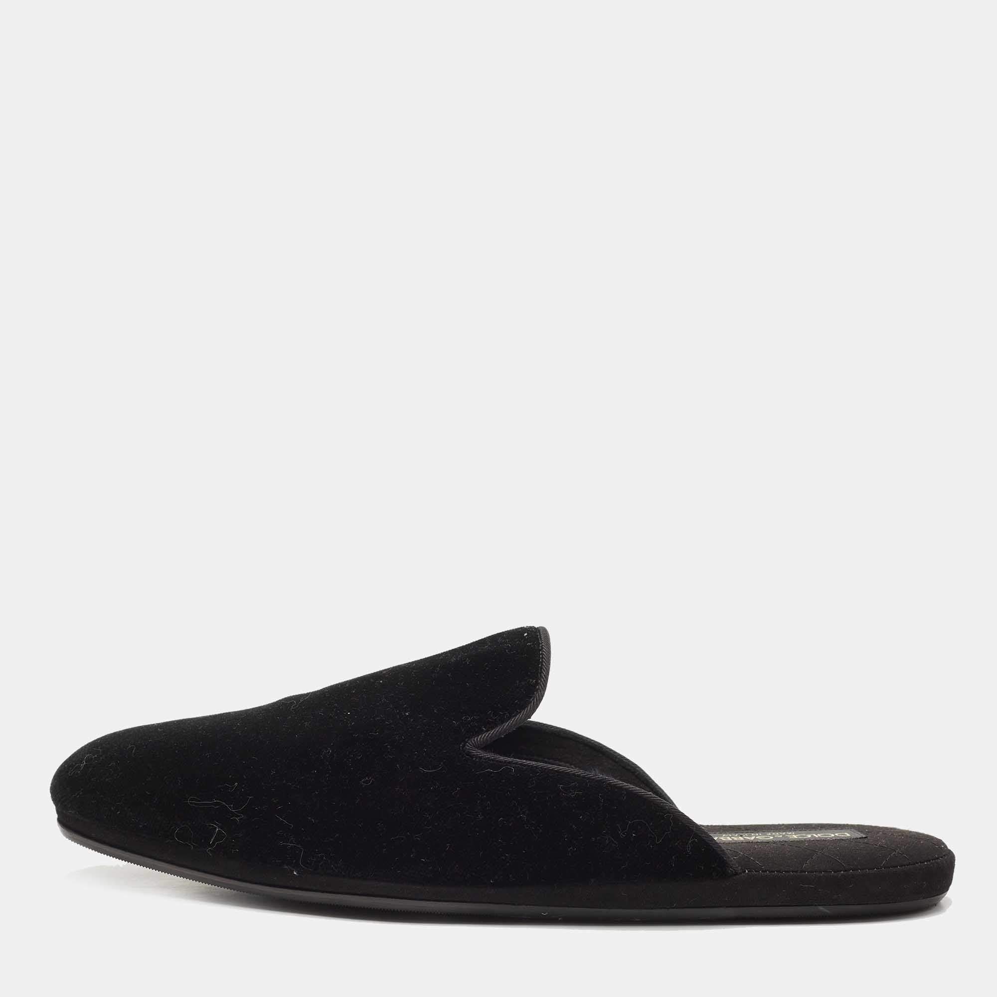 Dolce & Gabbana Black Velvet Slip On Mules Size 42 
