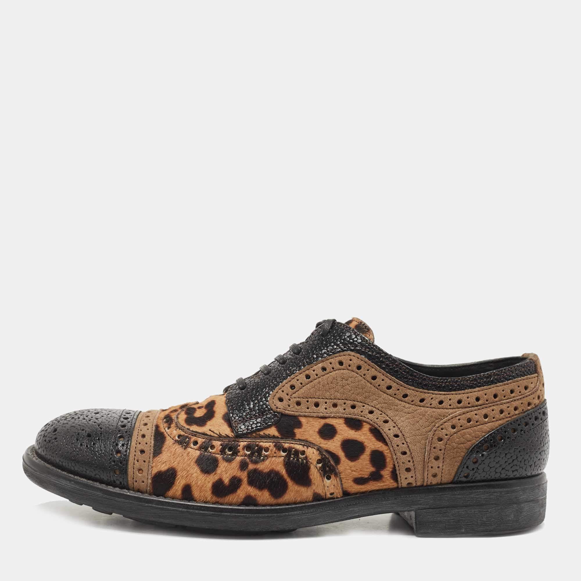 Dolce & Gabbana Leather And Calf Hair Leopard Print Oxfords Size 41