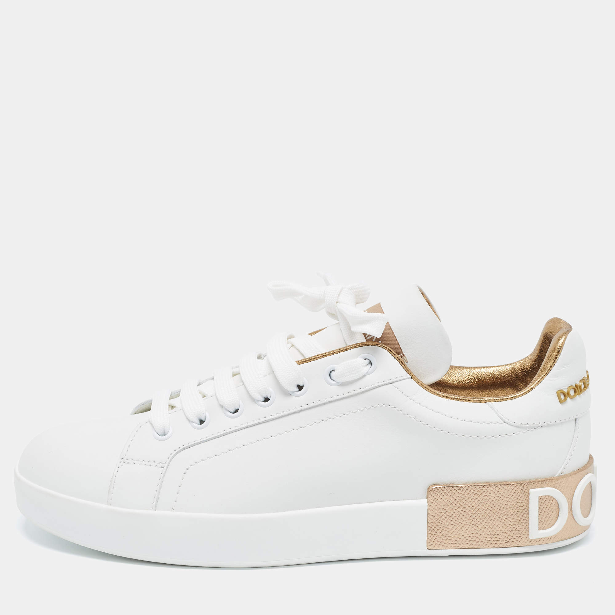 Pre Owned Dolce & Gabbana White  Leather Portofino Low Top Sneakers Size 40
