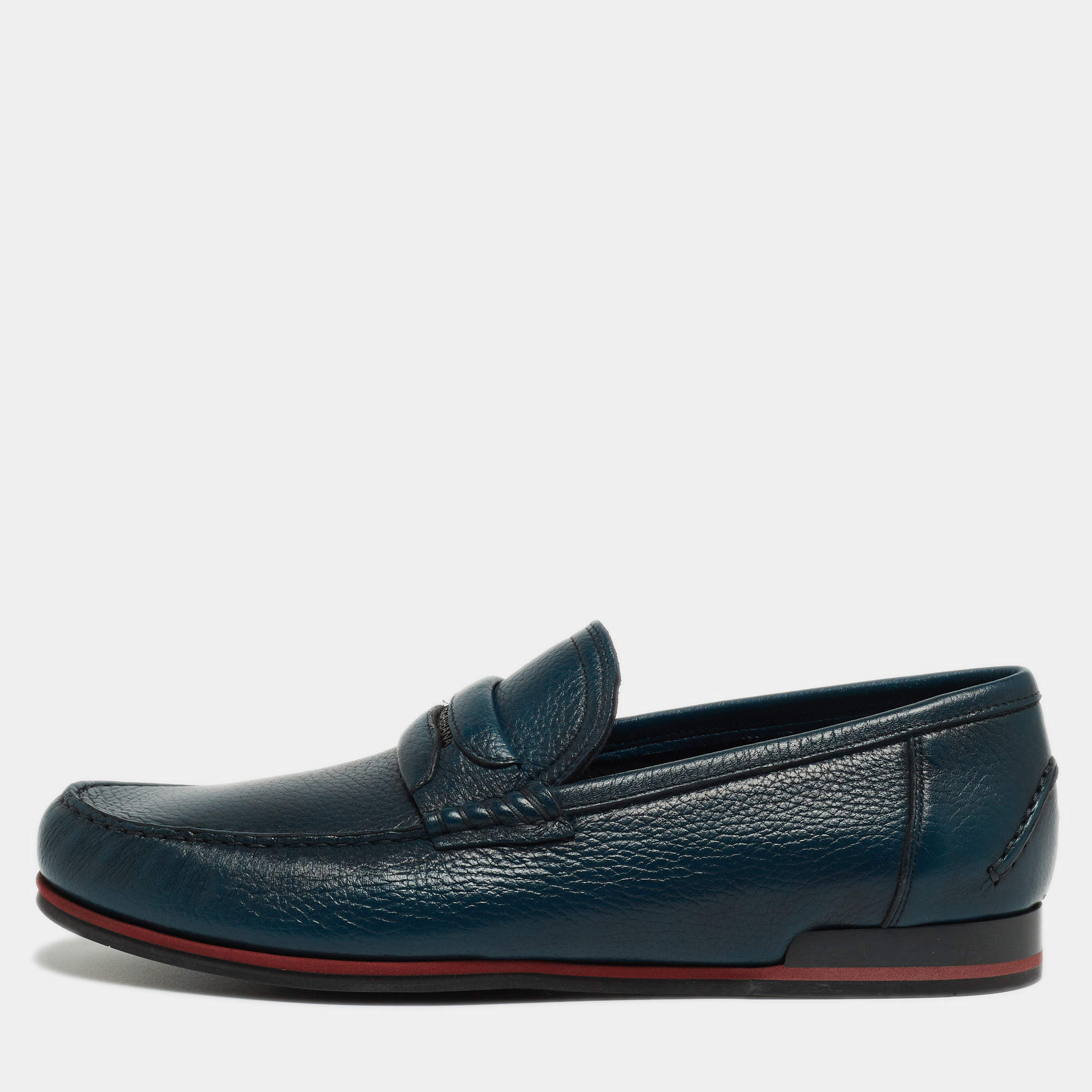 Pre Owned Dolce & Gabbana Teal Leather Genova Loafers Size 44