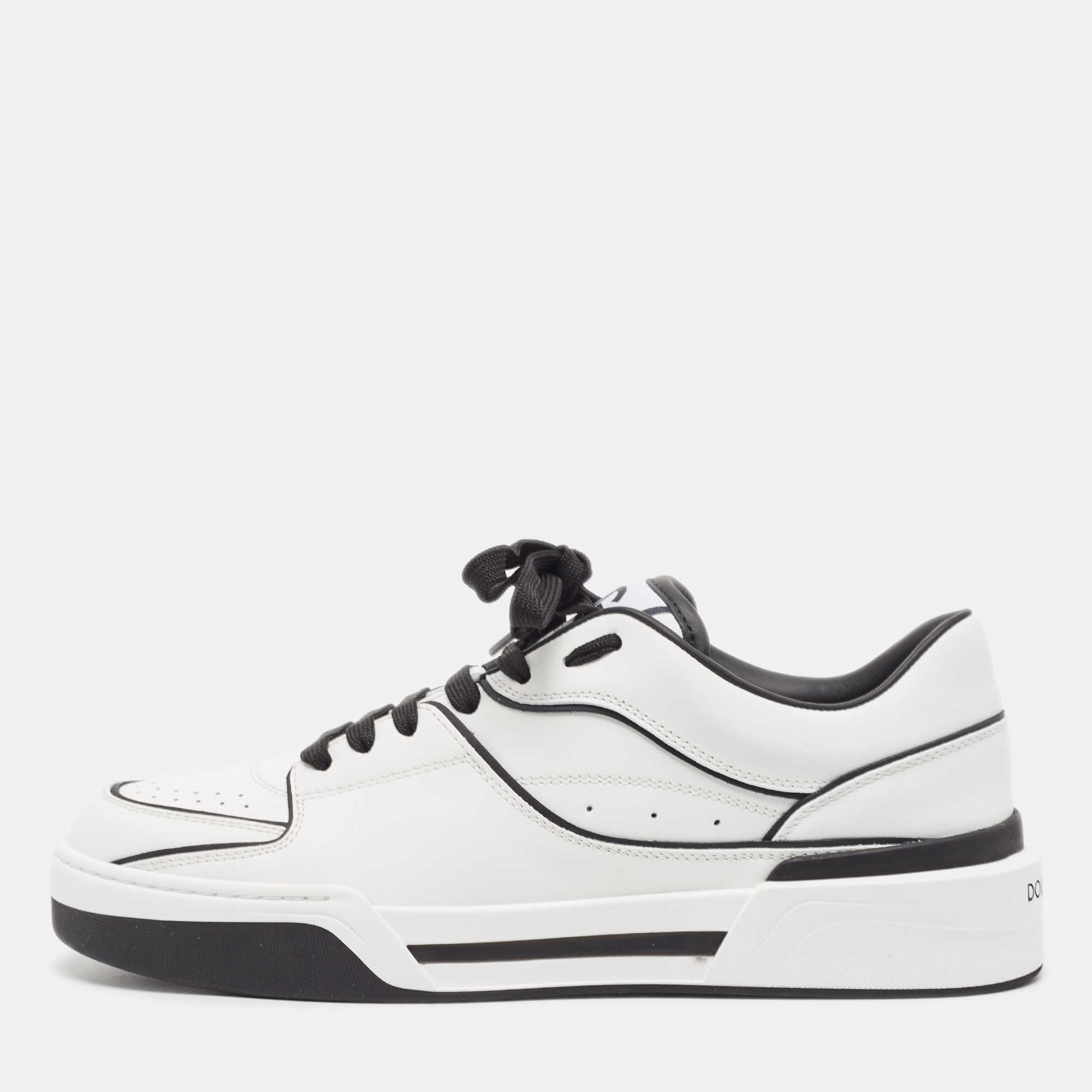 Dolce & Gabbana Black/White Printed Leather New Roma Low Top Sneakers Size 42
