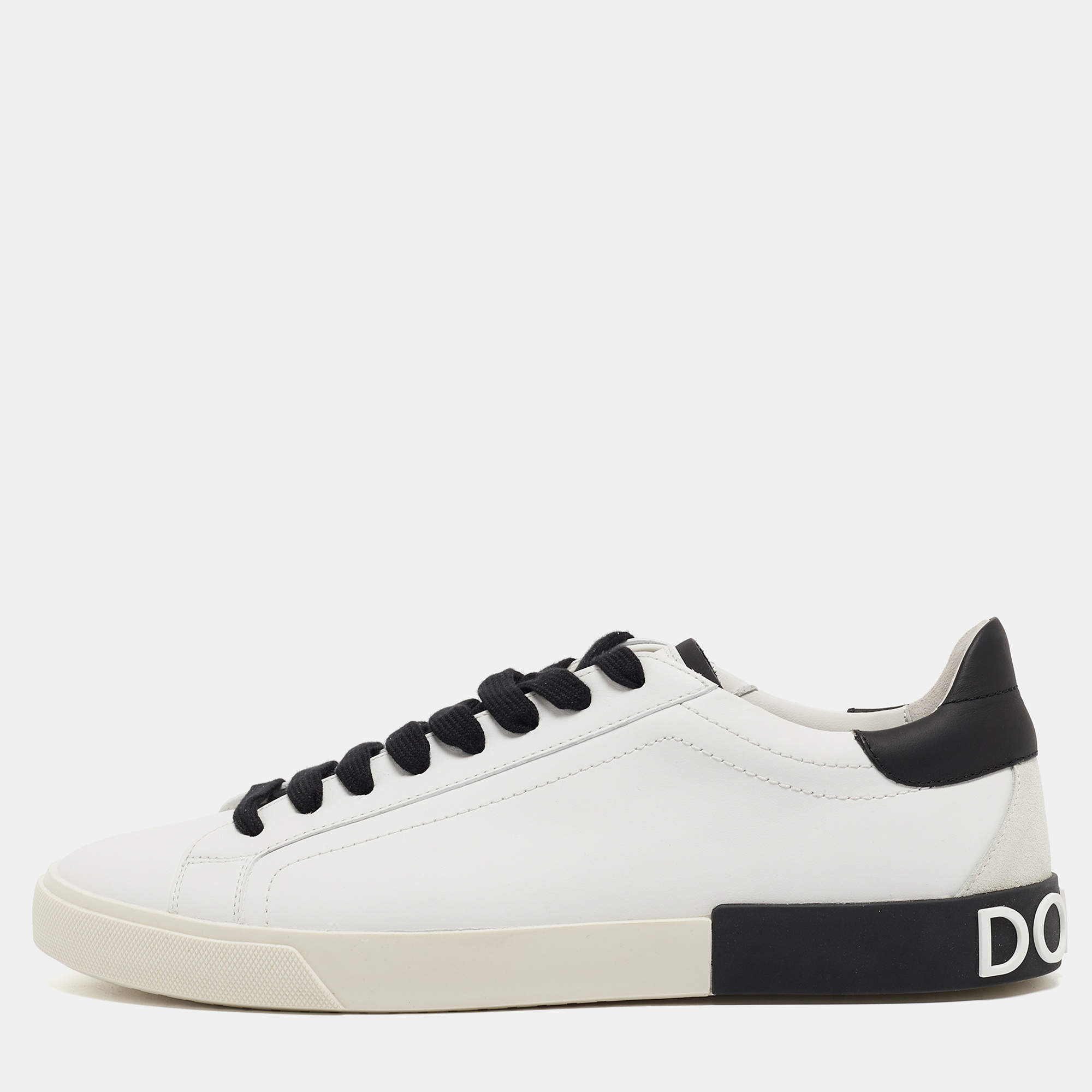 Pre Owned Dolce & Gabbana White/Black Leather Low Top Sneakers Size 45