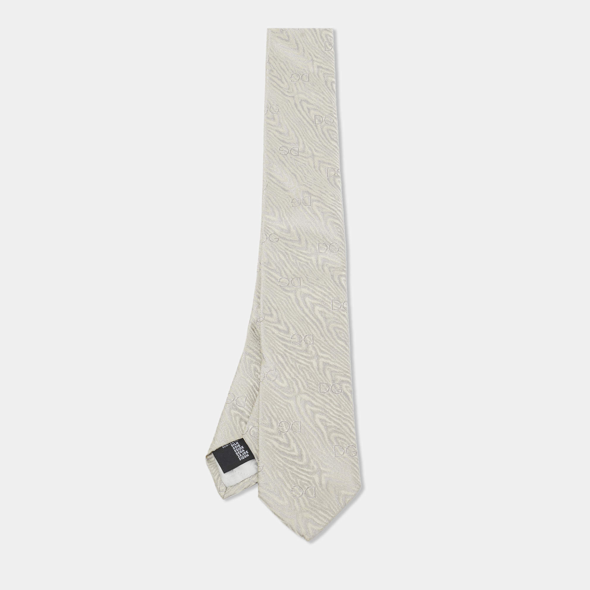 Dolce & Gabbana Grey Patterned Silk Tie 