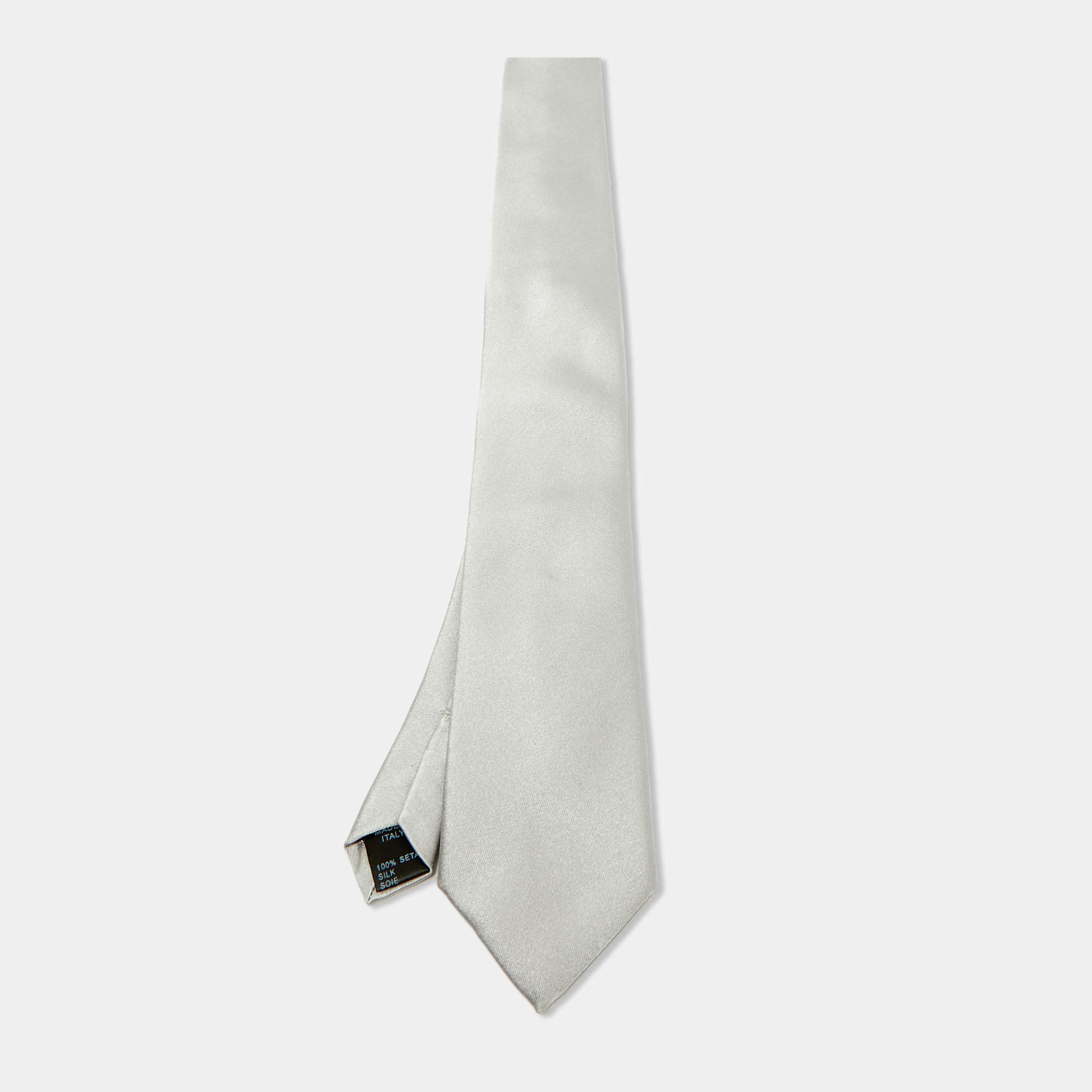 Pre Owned Dolce & Gabbana Silver Silk Skinny Tie