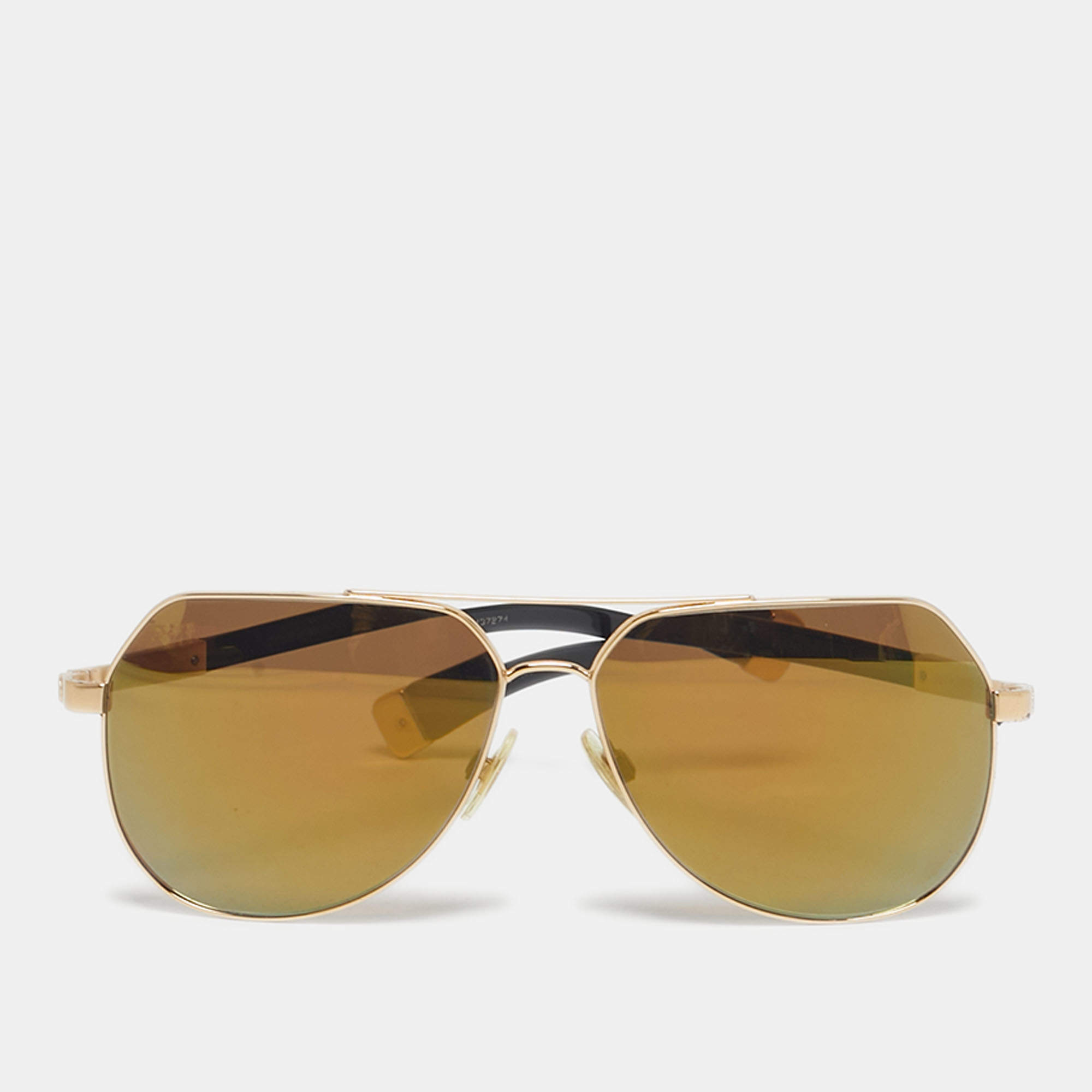 Pre Owned Dolce & Gabbana Gold DG 2133 K Basalto Aviator Sunglasses