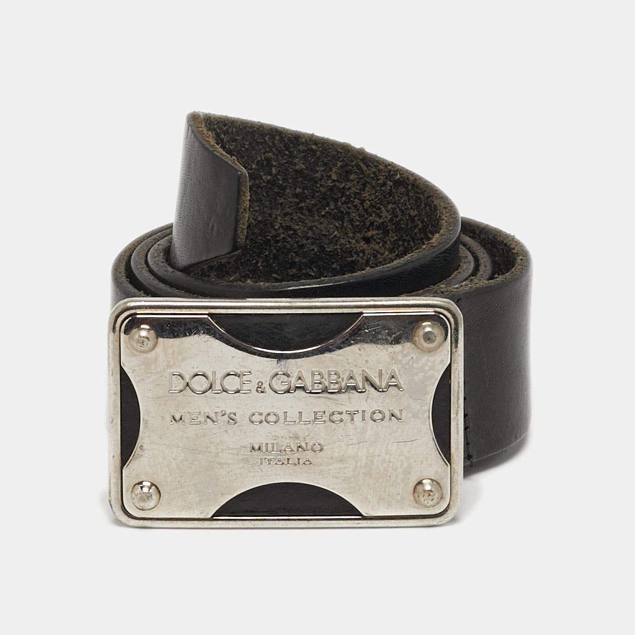 مملوكة مسبقًا Dolce & Gabbana Logo Plaque 100 CM Buckle Belt Black Leather