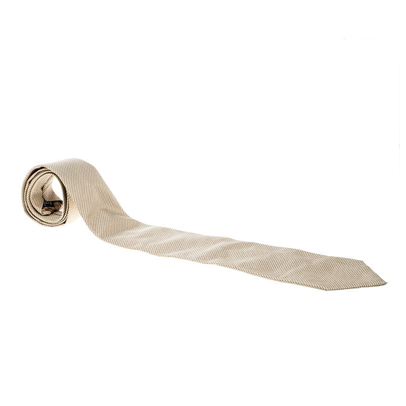 Dolce & Gabbana Vintage Beige Patterned Silk Jacquard Peek-A-Boo Tie