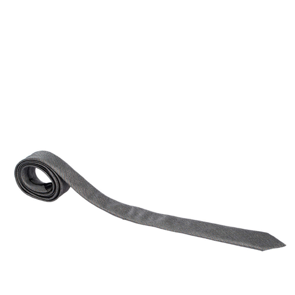 Dolce & Gabbana Grey Diagonal Striped Skinny Silk Tie