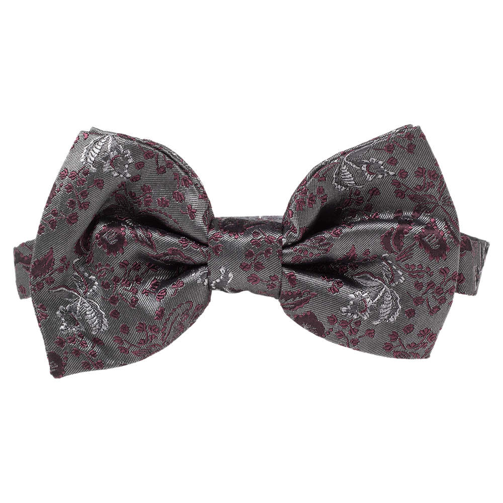 Pre Owned Dolce & Gabbana Grey Floral Silk Jacquard Bow Tie