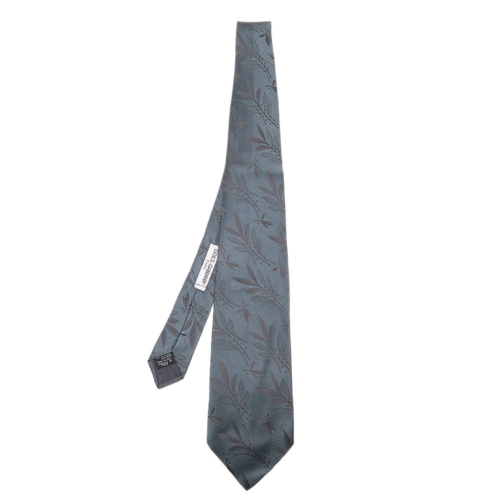 Pre Owned Dolce & Gabbana Charcoal Grey Floral Silk Jacquard Tie