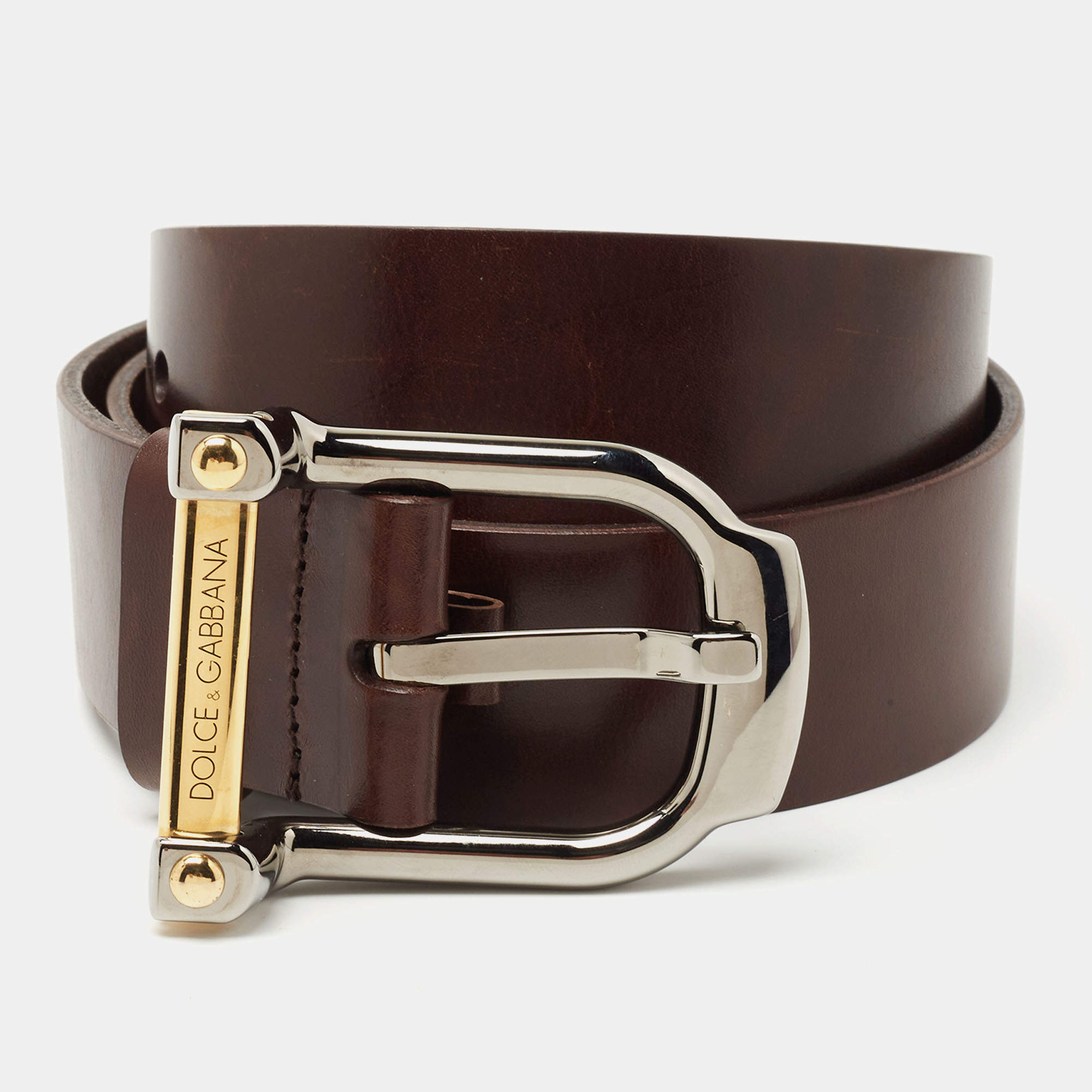 Dolce & Gabbana Brown Leather Buckle Belt 90 CM