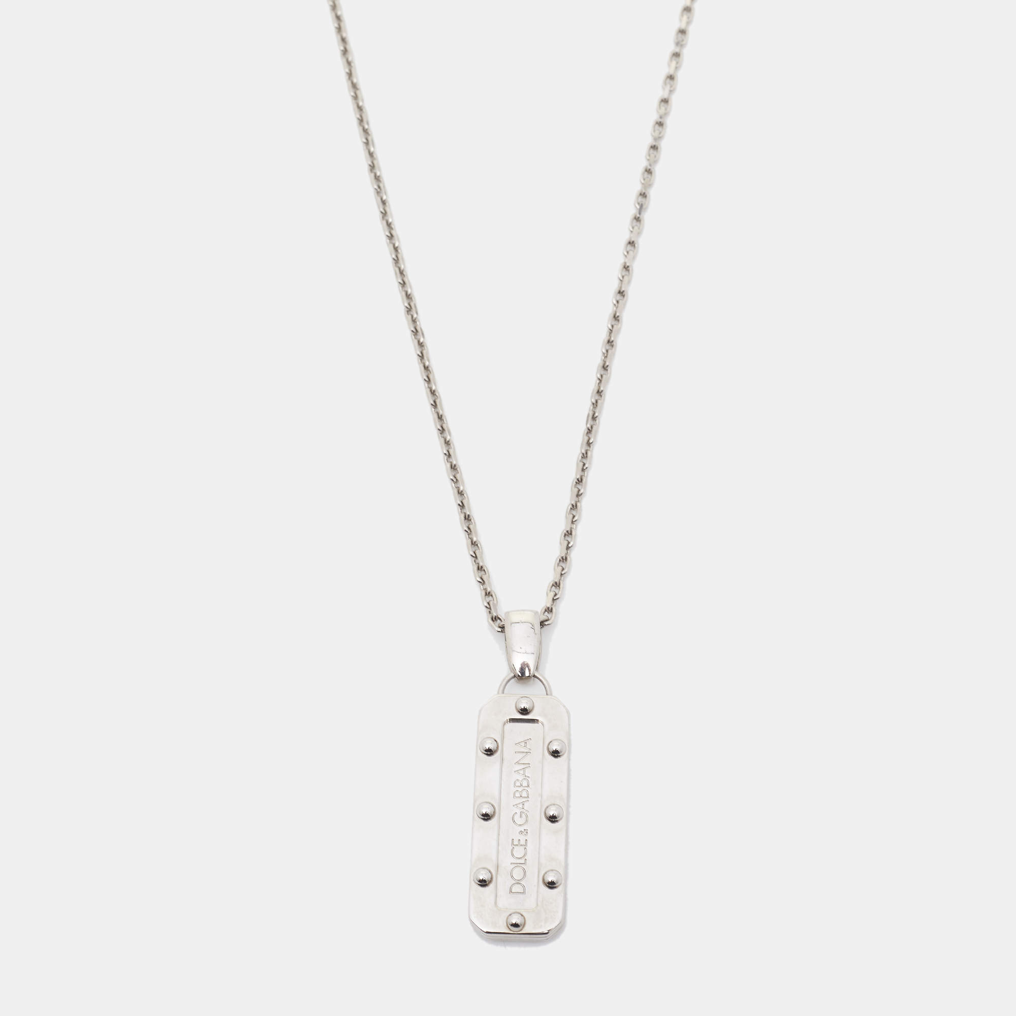 Dolce & Gabbana Silver Tone Logo Tag Chain Necklace