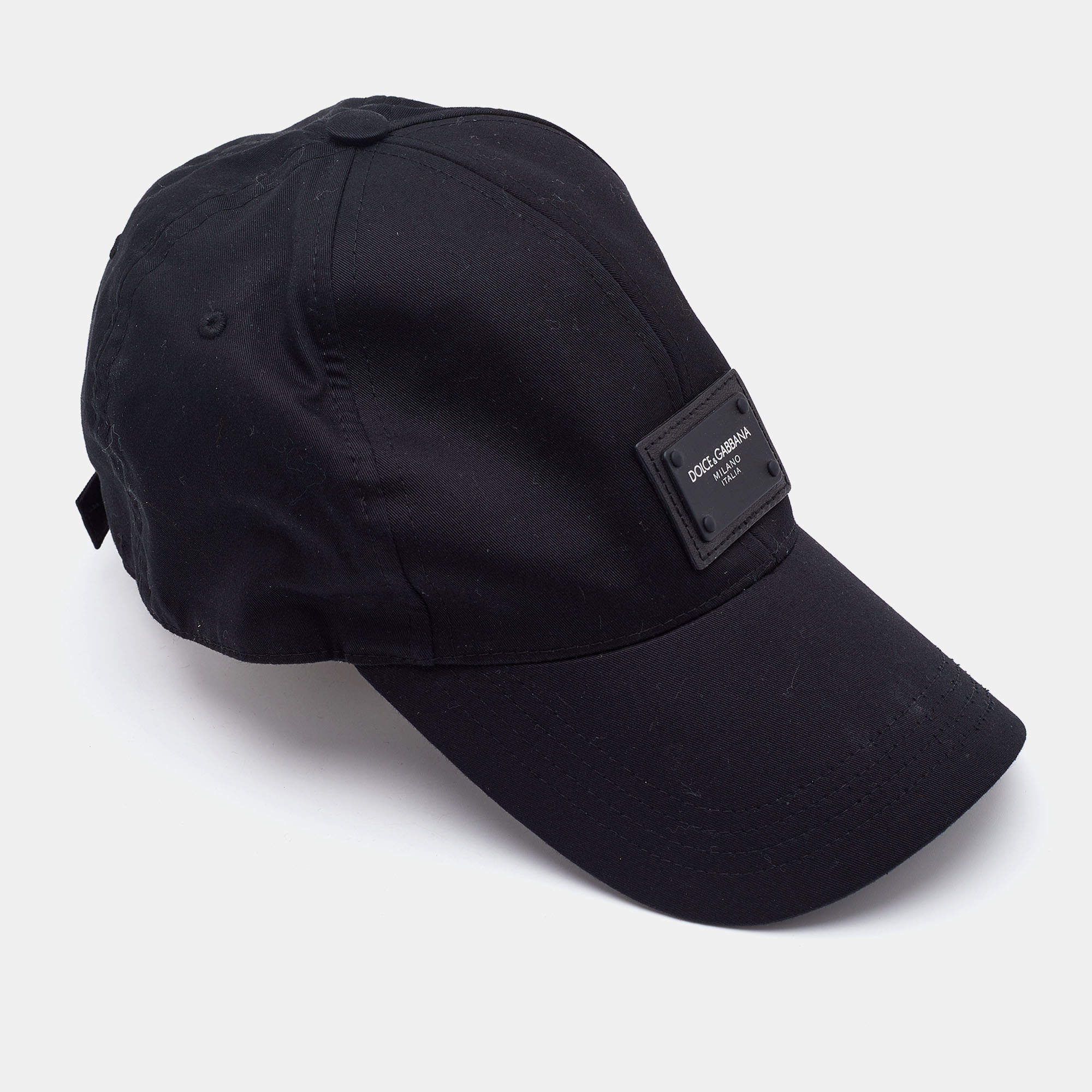 Pre Owned Dolce & Gabbana Black Cotton Logo Plaque Baseball Cap 57