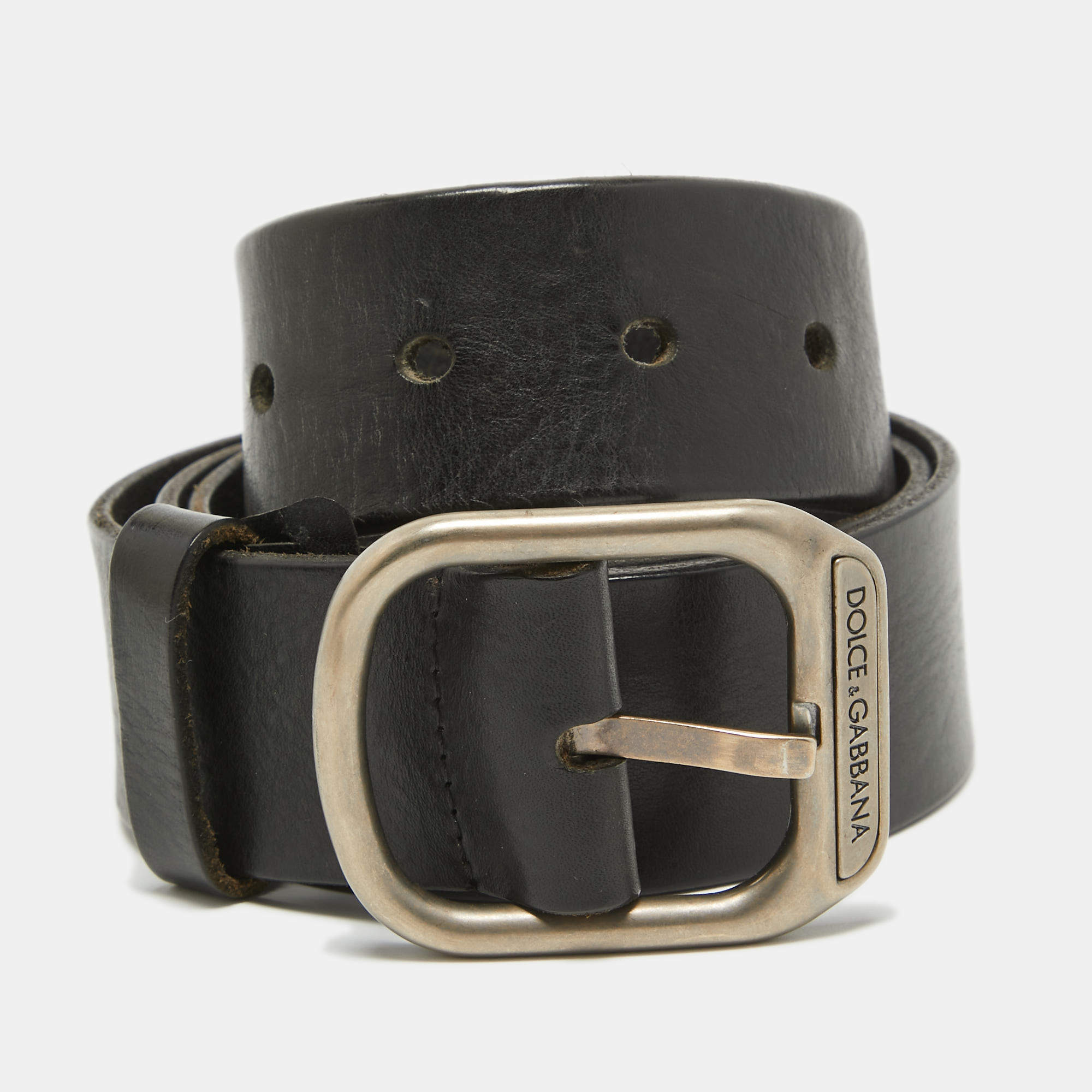 Pre Owned Dolce & Gabbana Black Leather Belt 100CM