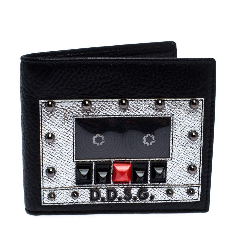 Dolce & Gabbana Black Leather Bottalato Radio 6 CC Bifold Wallet